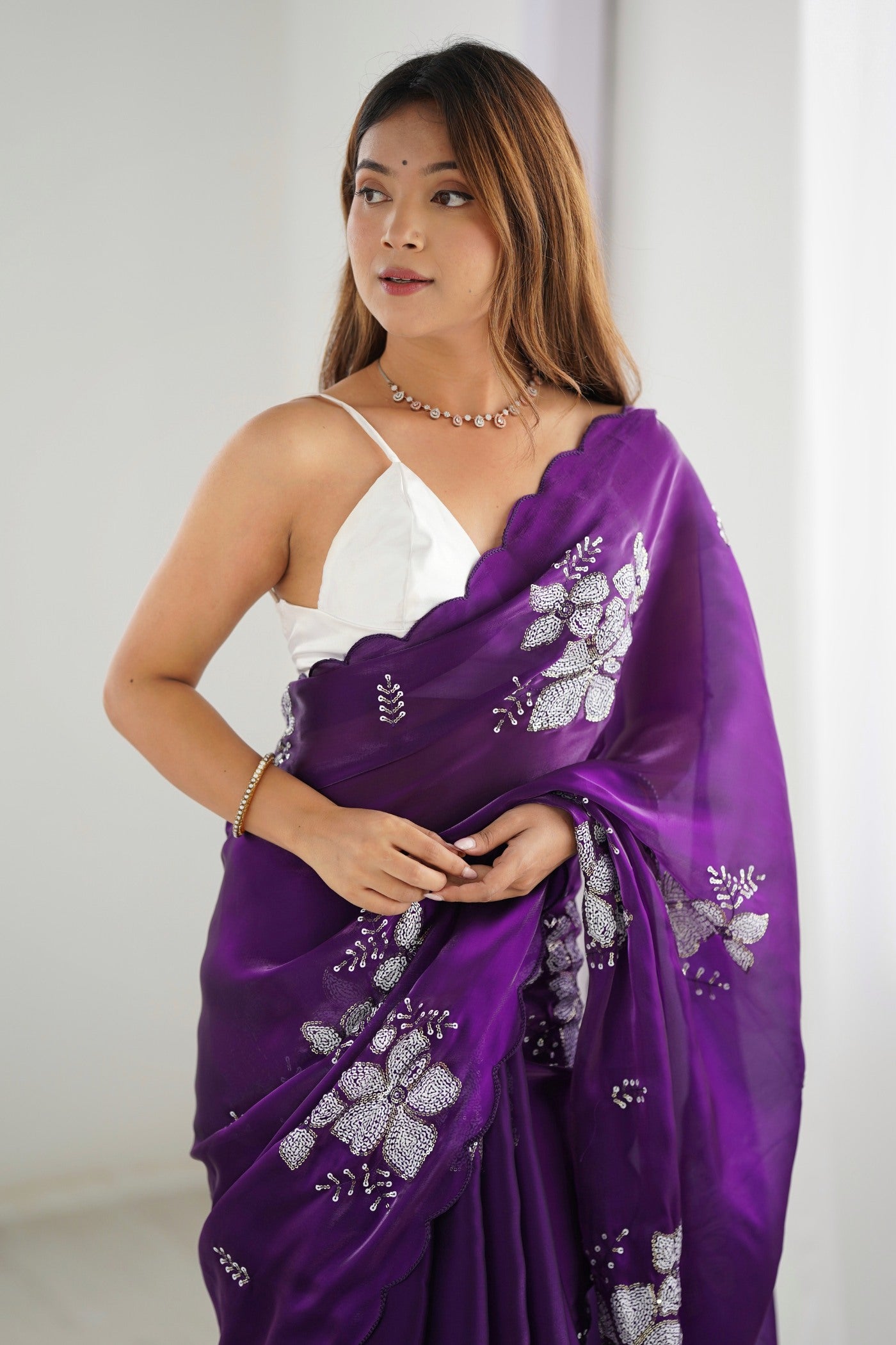 MySilkLove Dew Berry Purple Floral Partywear Saree