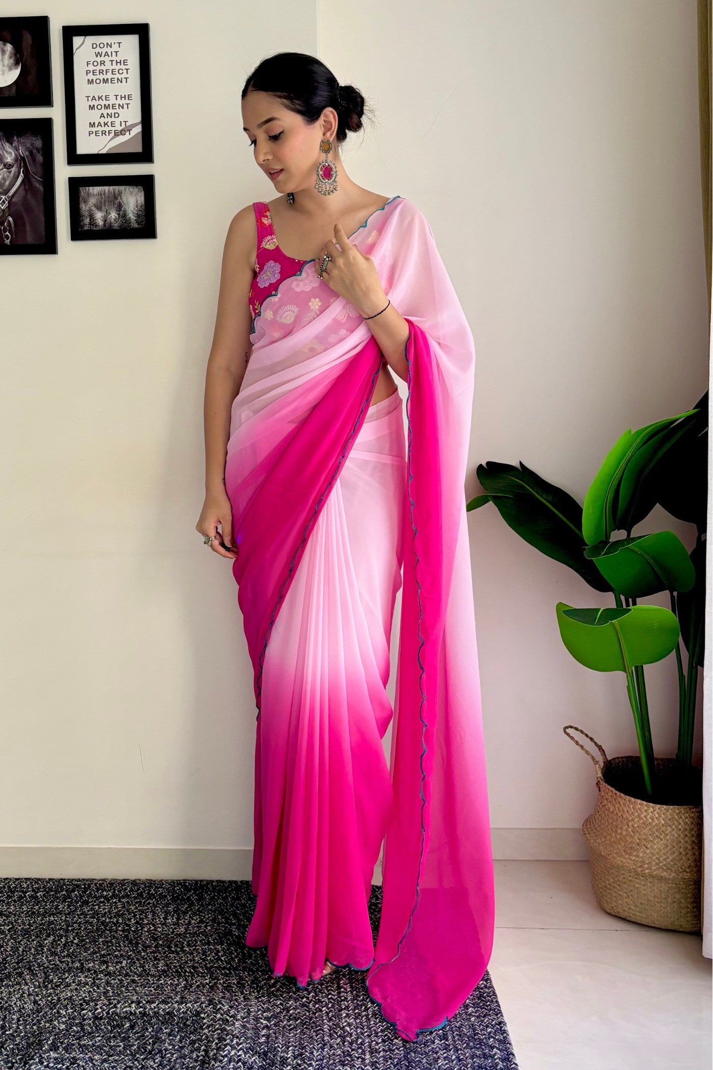 MySilkLove Lipstick Pink Georgette Saree