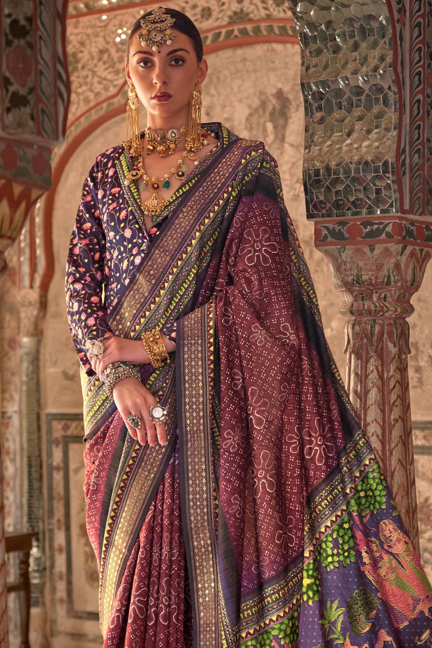 Buy MySilkLove Auburn Maroon Printed Patola Saree Online