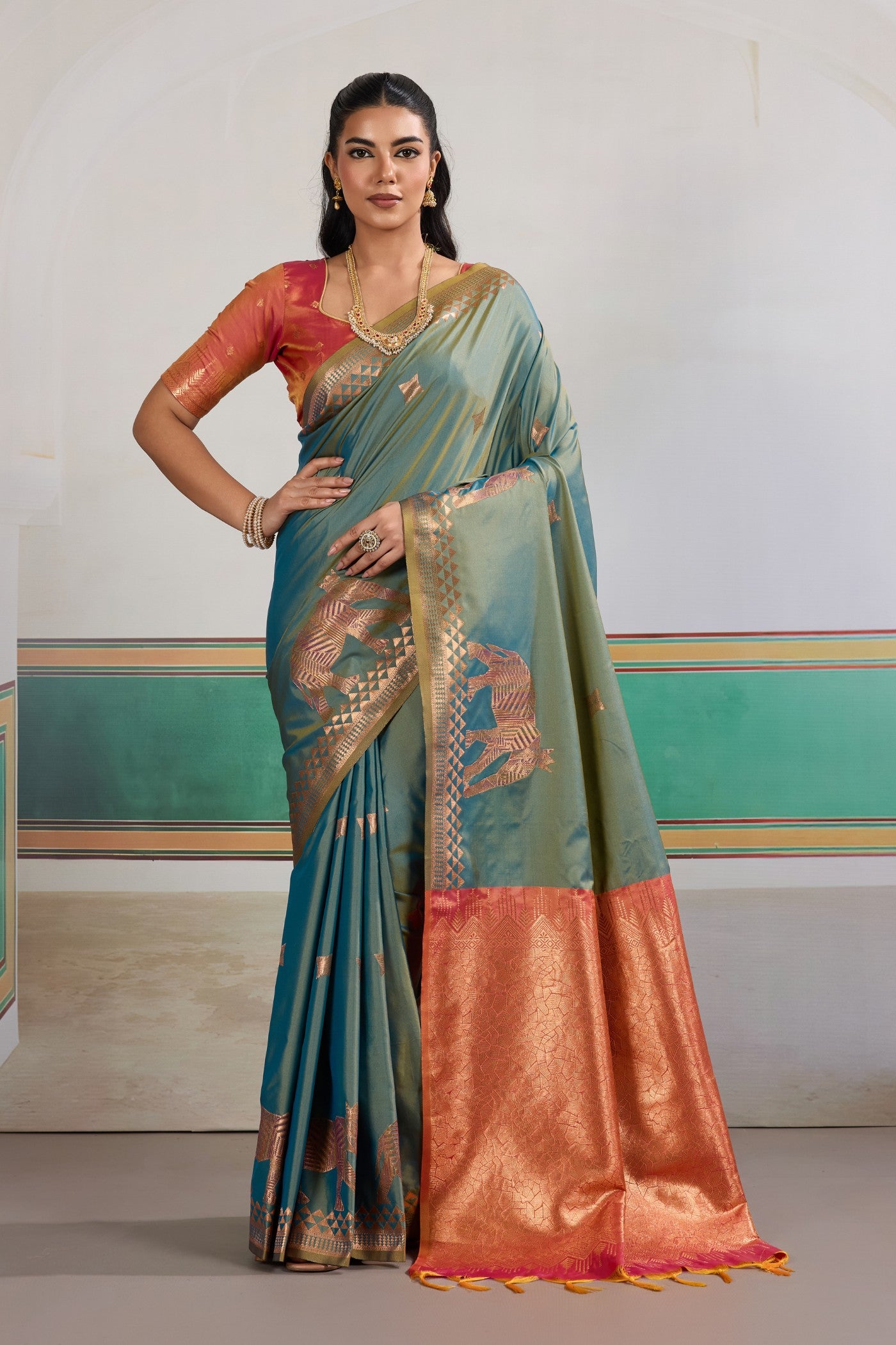 Buy MySilkLove Sun Faded Blue Banarasi Handloom Saree Online