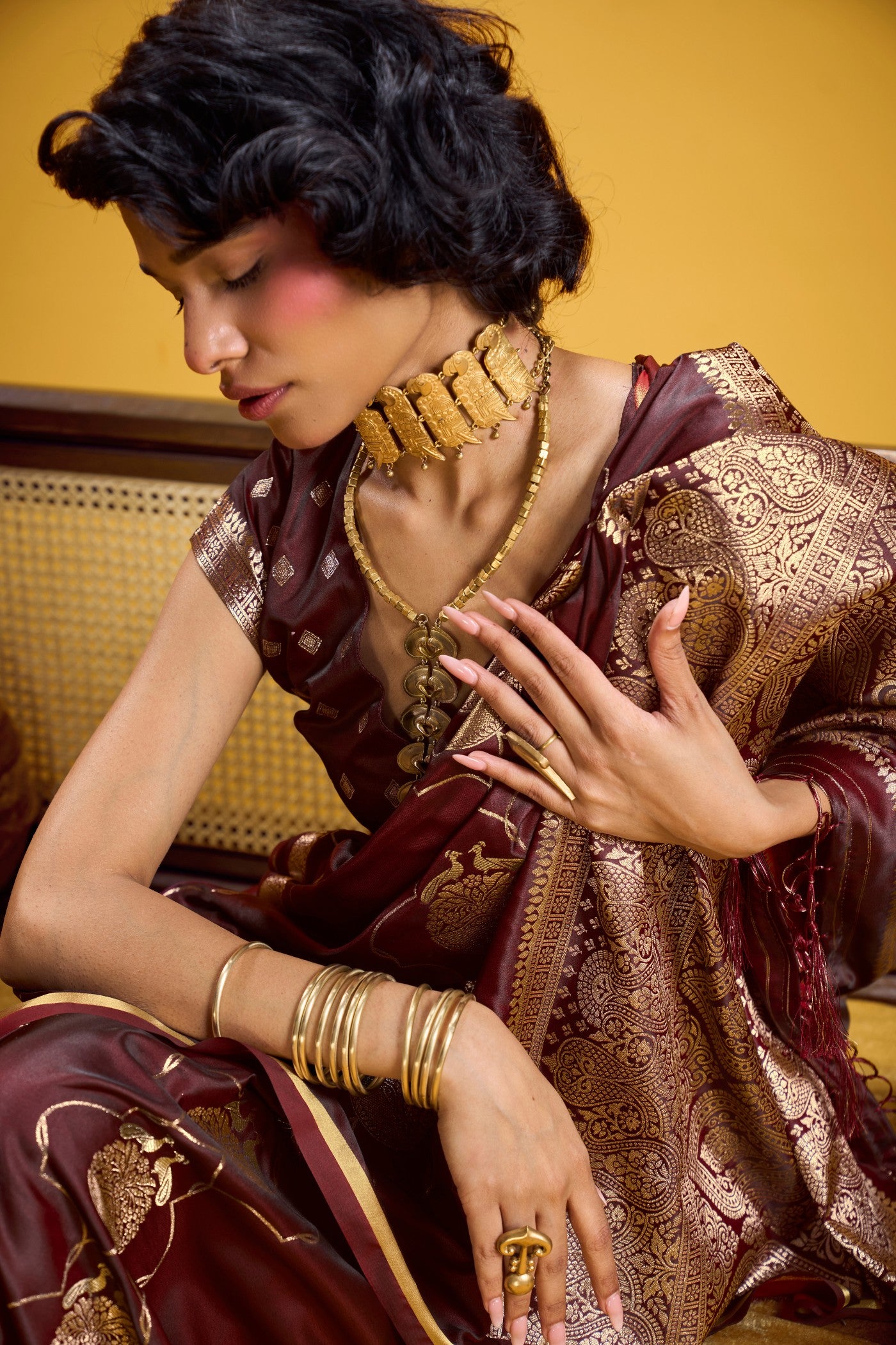 MySilkLove Rich Brown Handloom Satin Silk Saree
