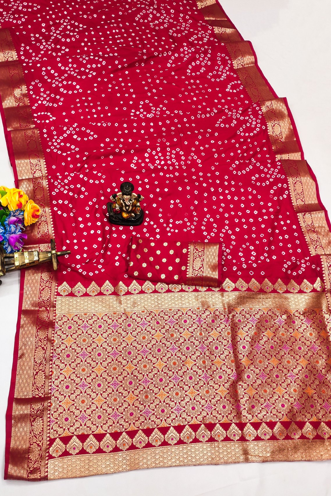 Buy MySilkLove Persian Red Woven Bandhani Dola Silk Saree Online