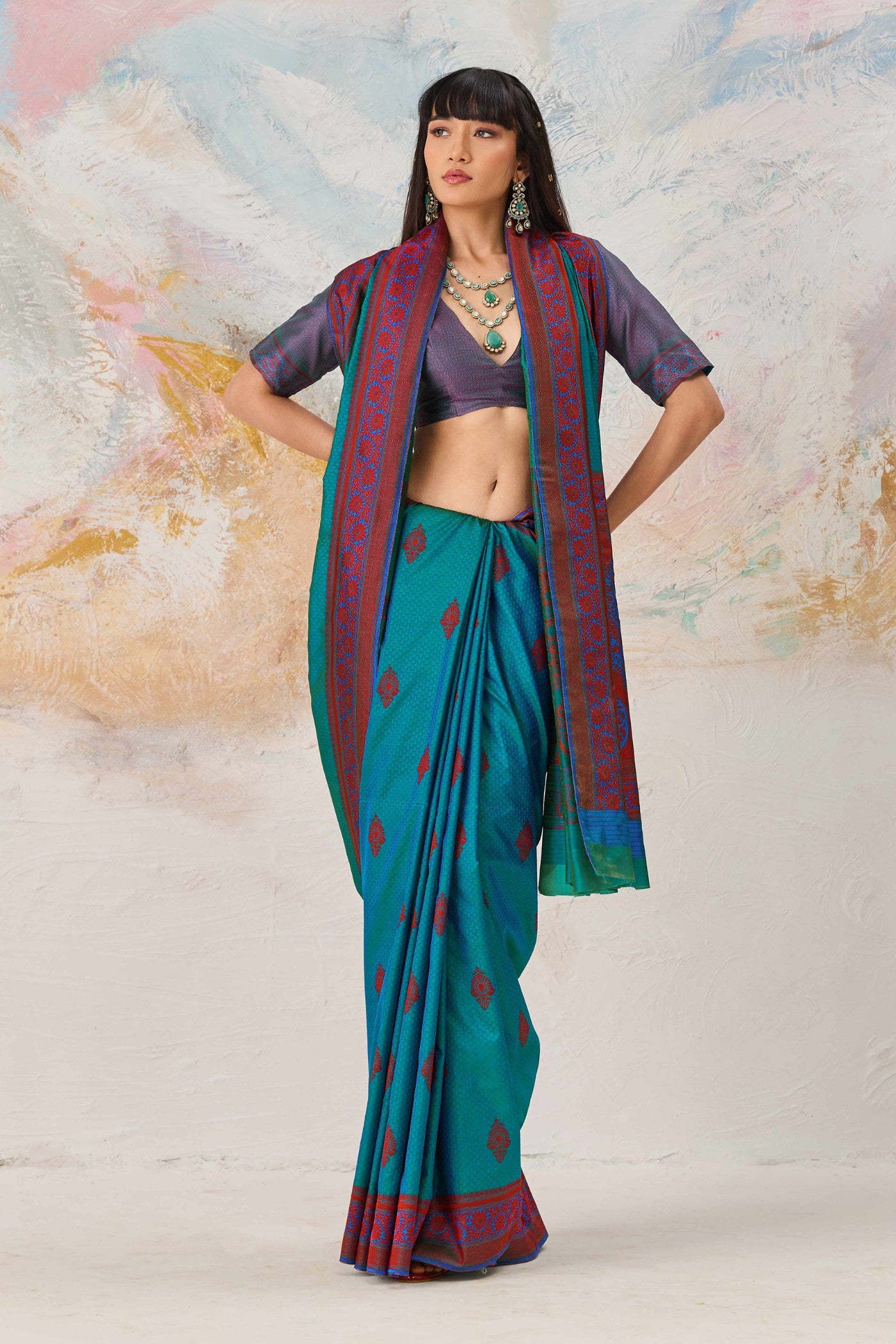 Buy MySilkLove Berkeley Blue Woven Tanchoi Kanjivaram Saree Online