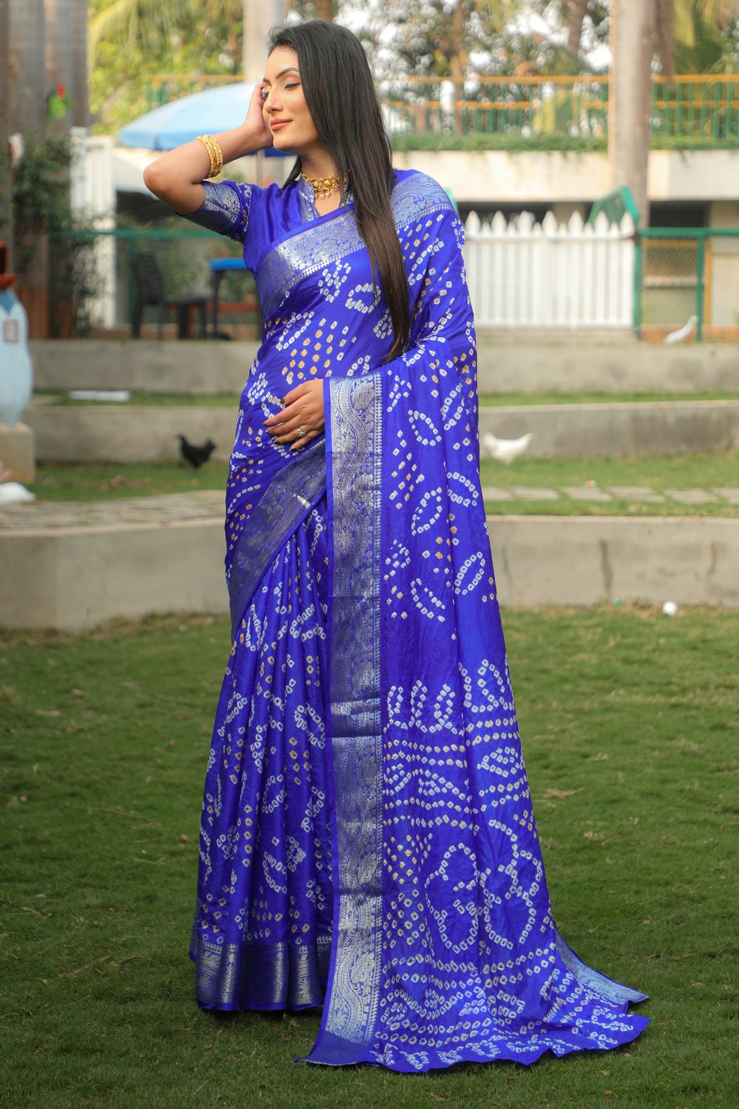 Buy MySilkLove Cosmic Cobalt Blue Designer Bandhani Printed Saree Online