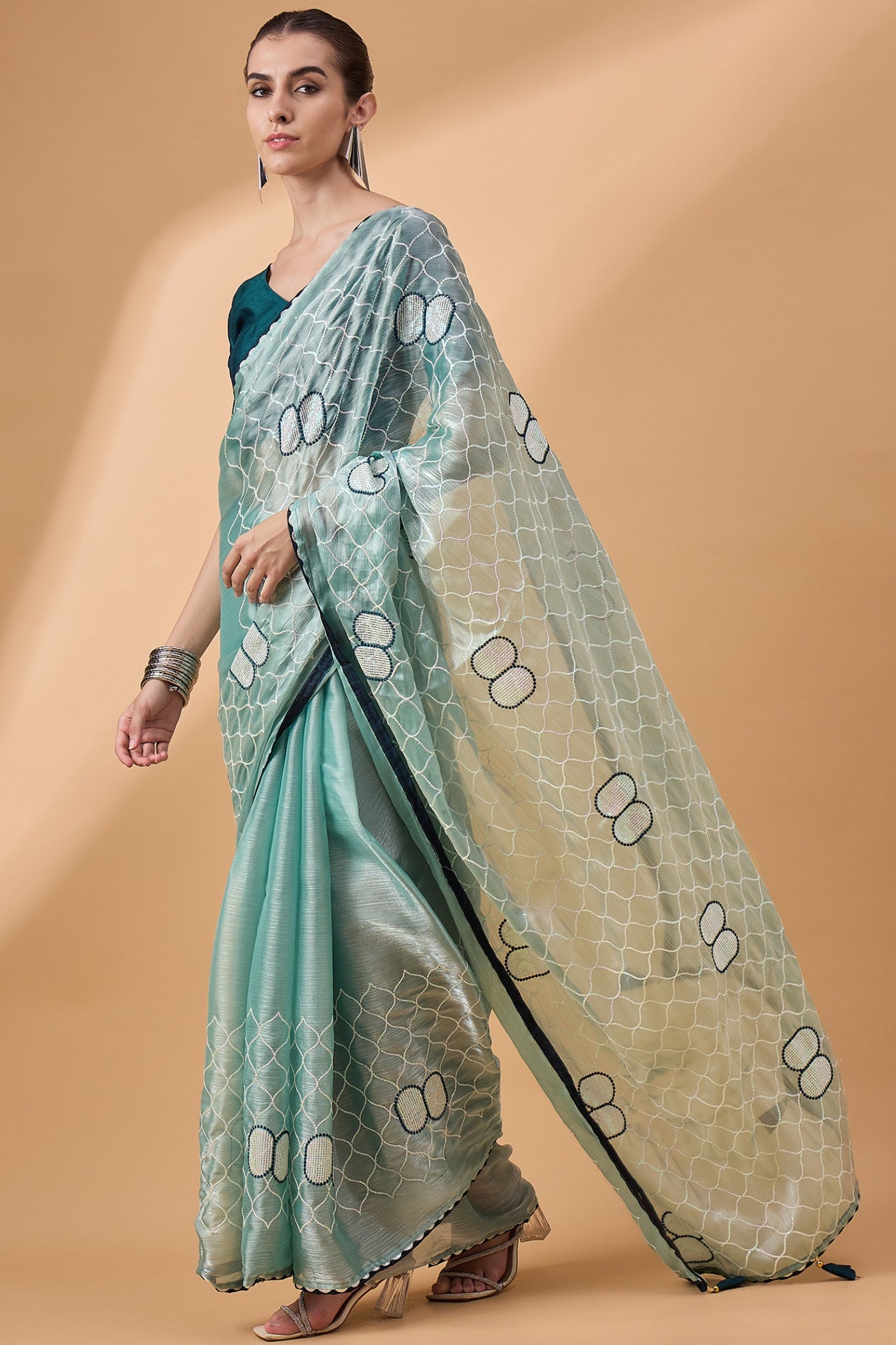 Buy MySilkLove Cutty Sark Green Organza Partywear Saree Online