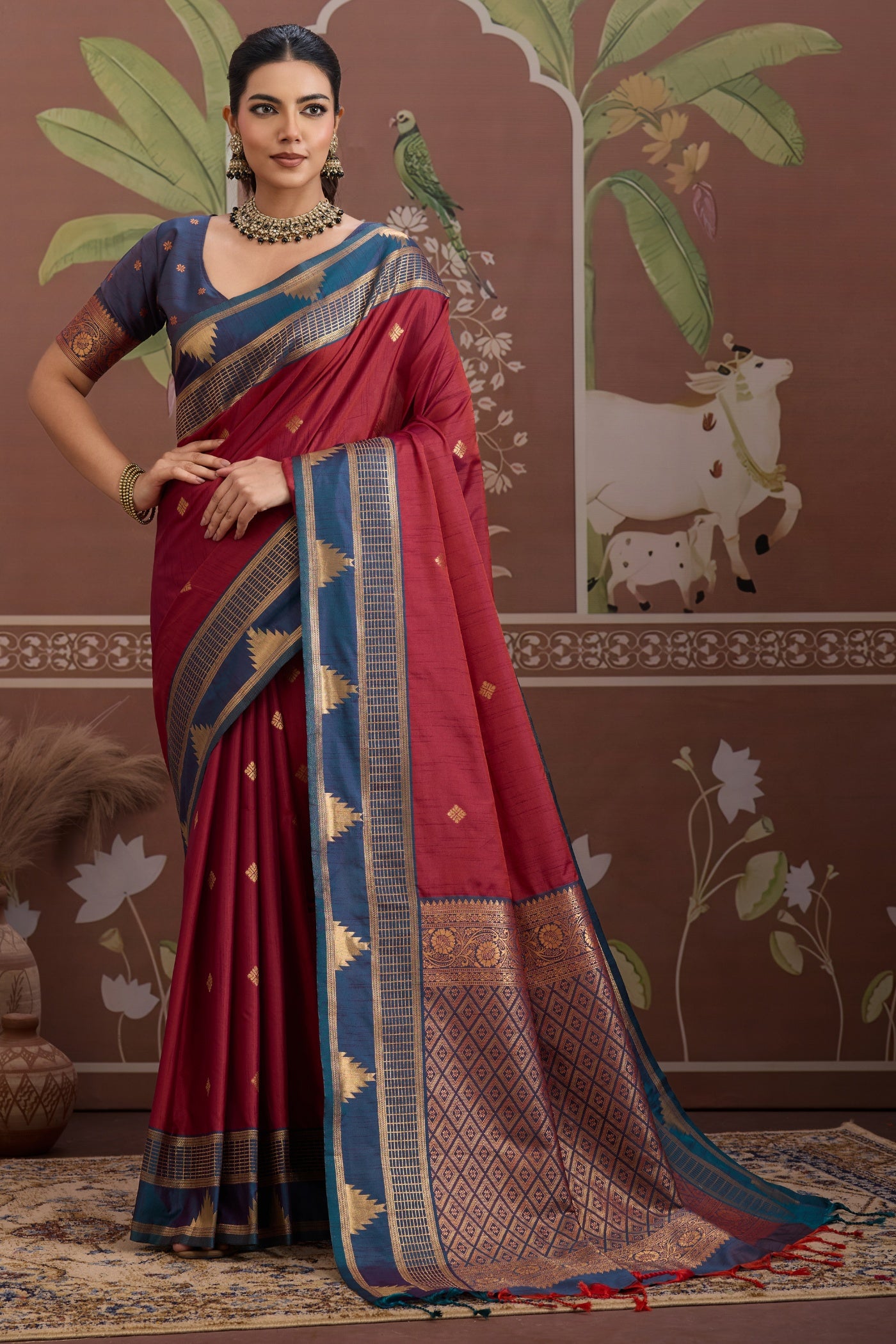 Buy MySilkLove Sangria Maroon Handloom Tussar Silk Saree Online