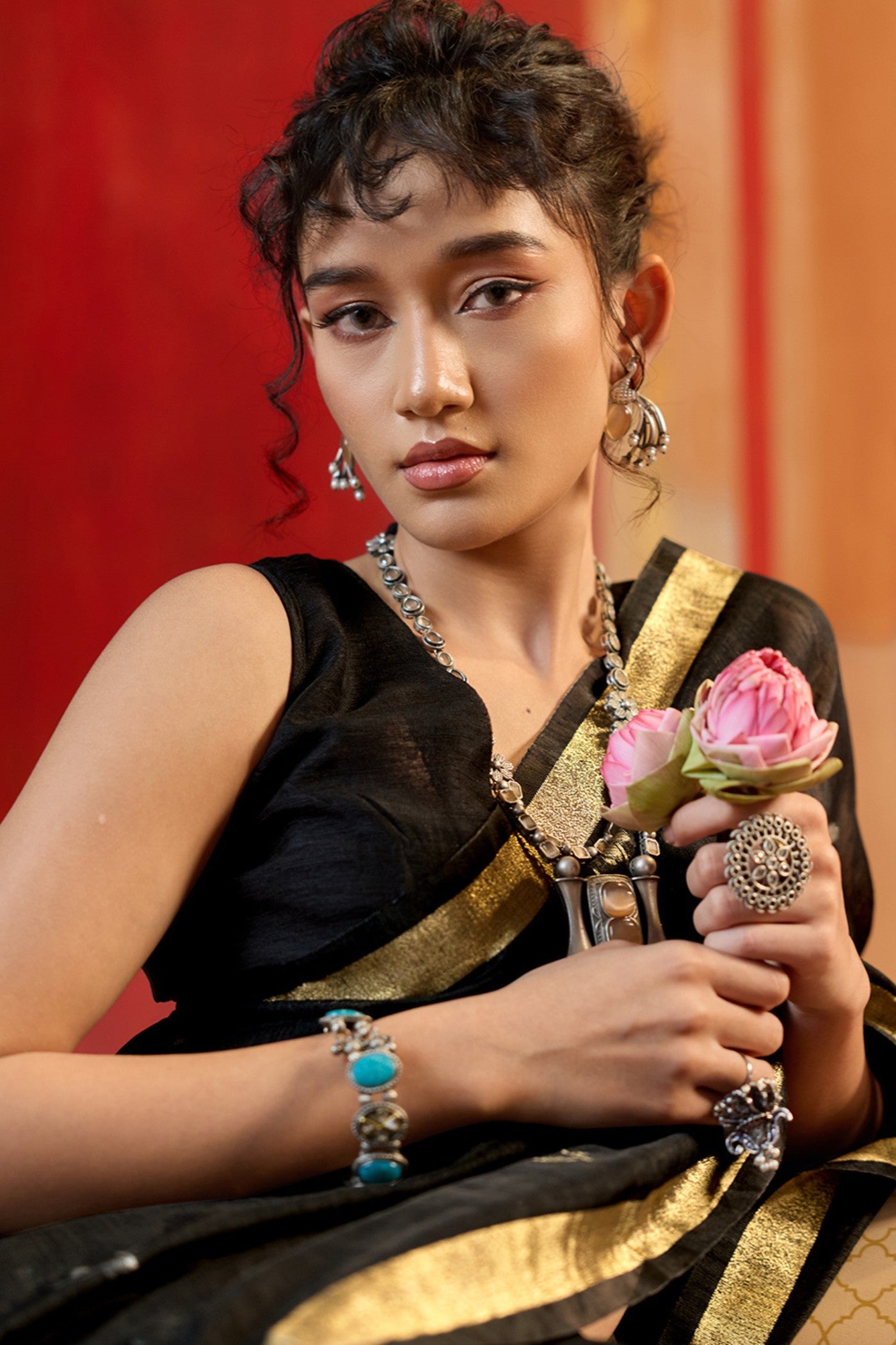 Buy MySilkLove Warlock Black Handloom Munga Cotton Saree Online