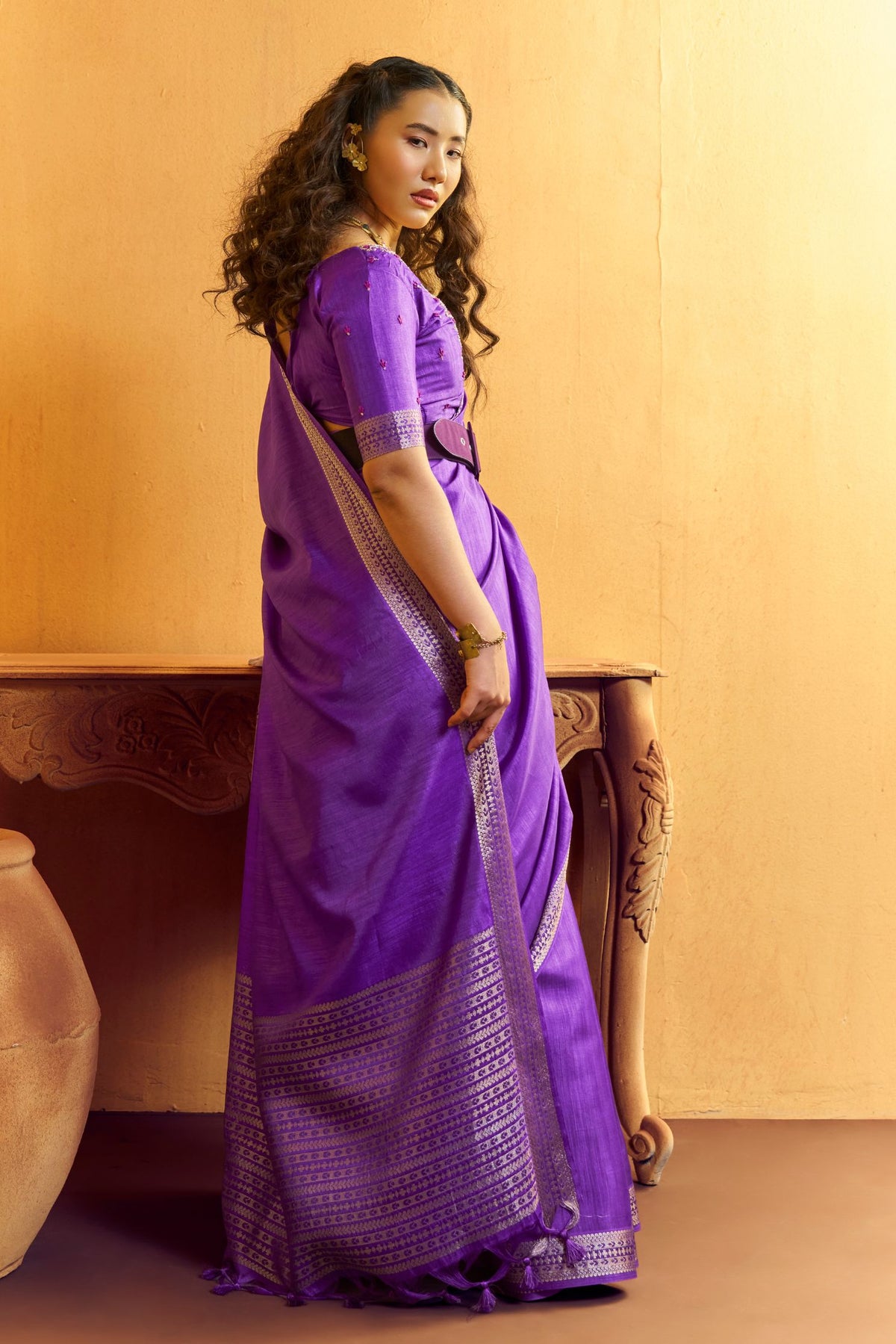 Buy MySilkLove Heliotrope Purple Tussar Handloom Silk Saree Online