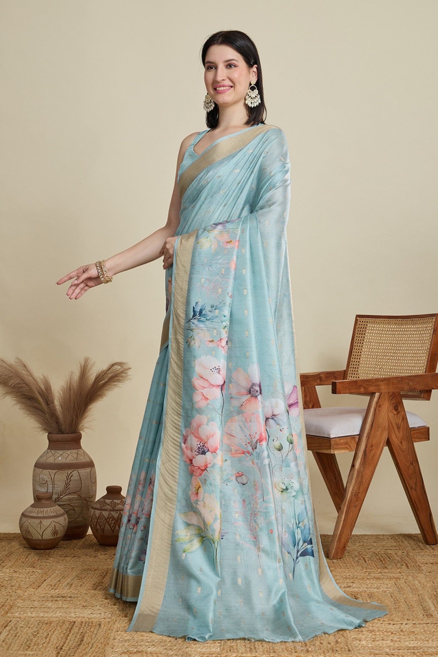 Buy MySilkLove Sky Blue Woven Cotton Saree Online
