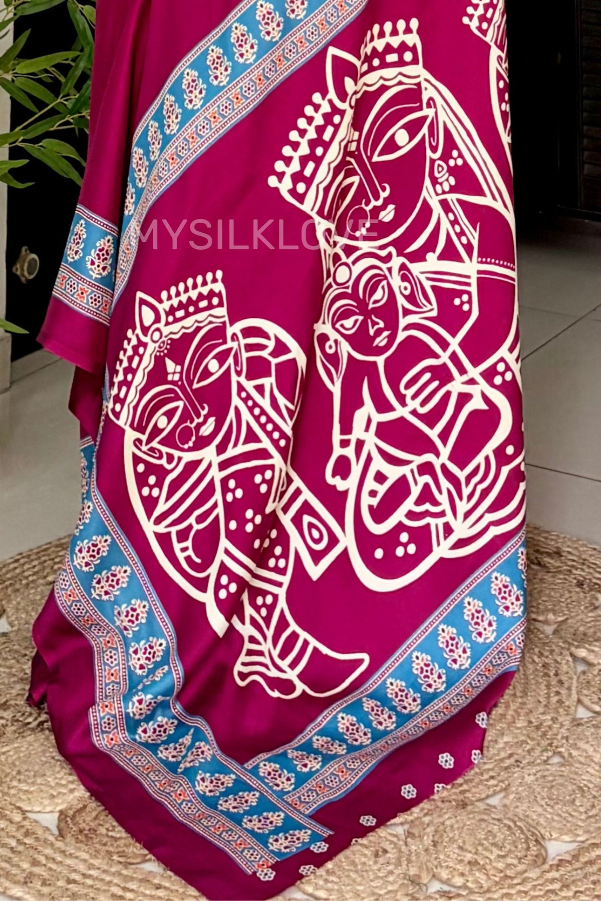 Buy MySilkLove Grape Purple Modal Ajrakh Satin Printed Silk Saree Online
