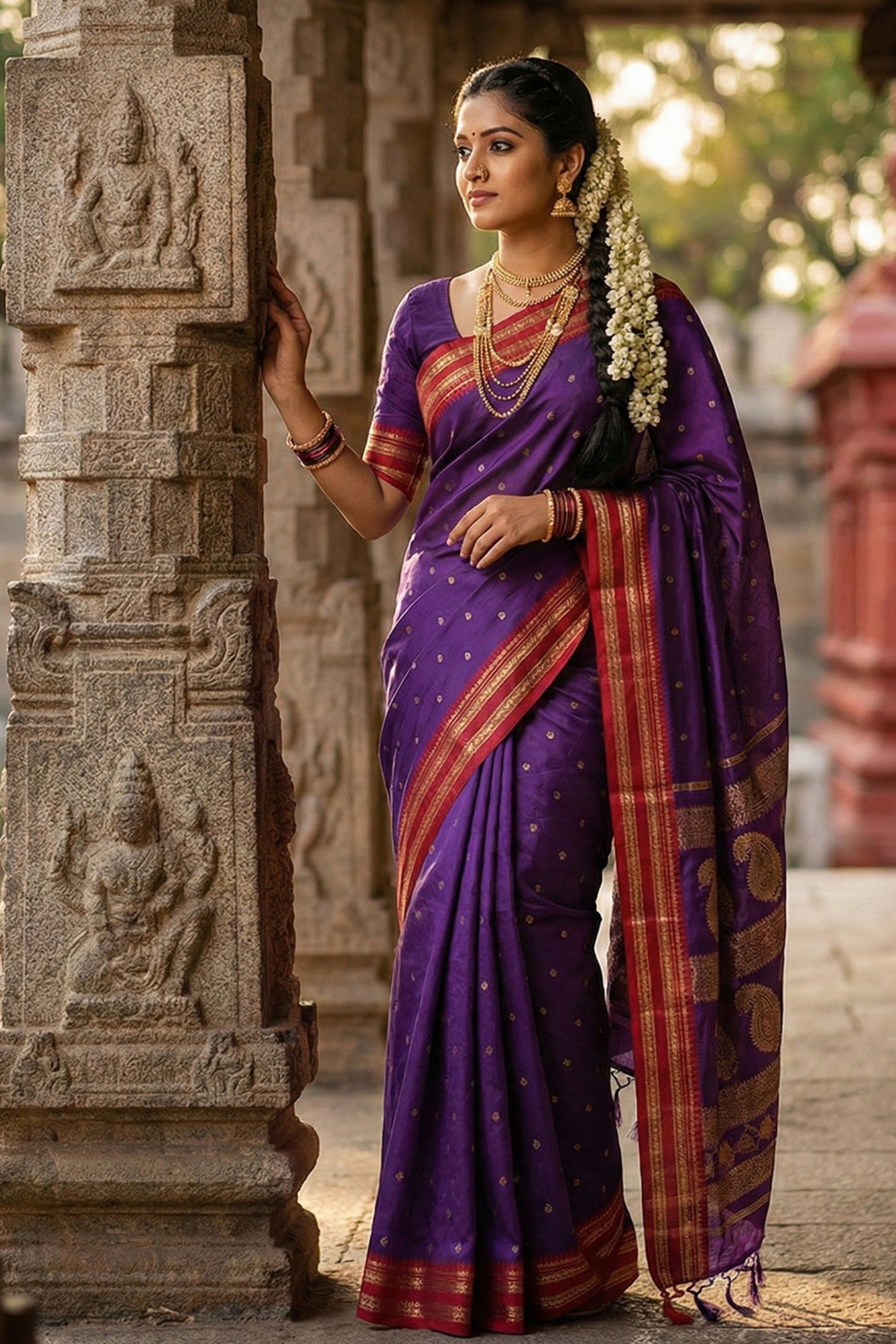 Buy MySilkLove Velvet Purple Banarasi Woven Soft Silk Saree Online