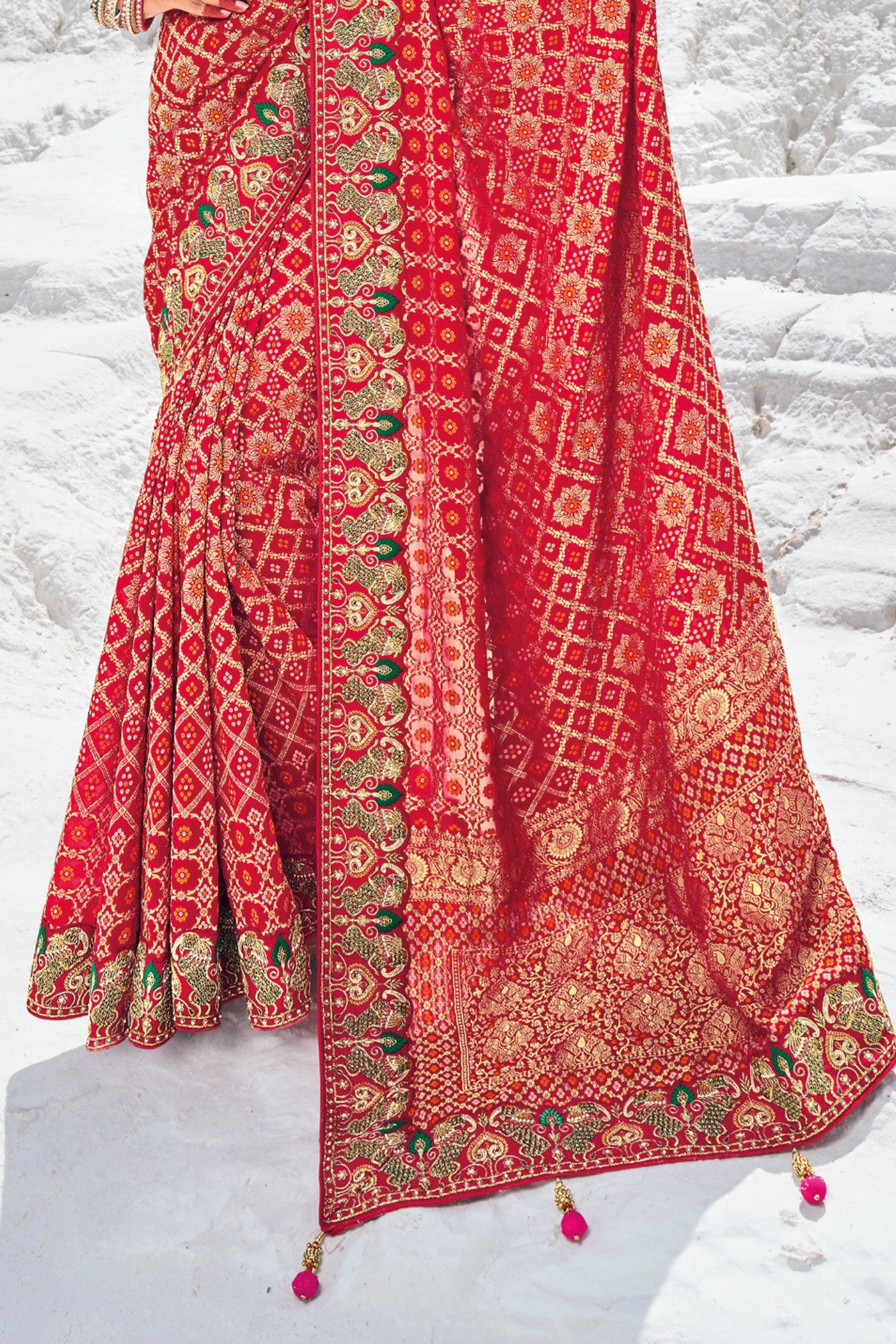 Buy MySilkLove Cherry Red Georgette Patola Saree Online