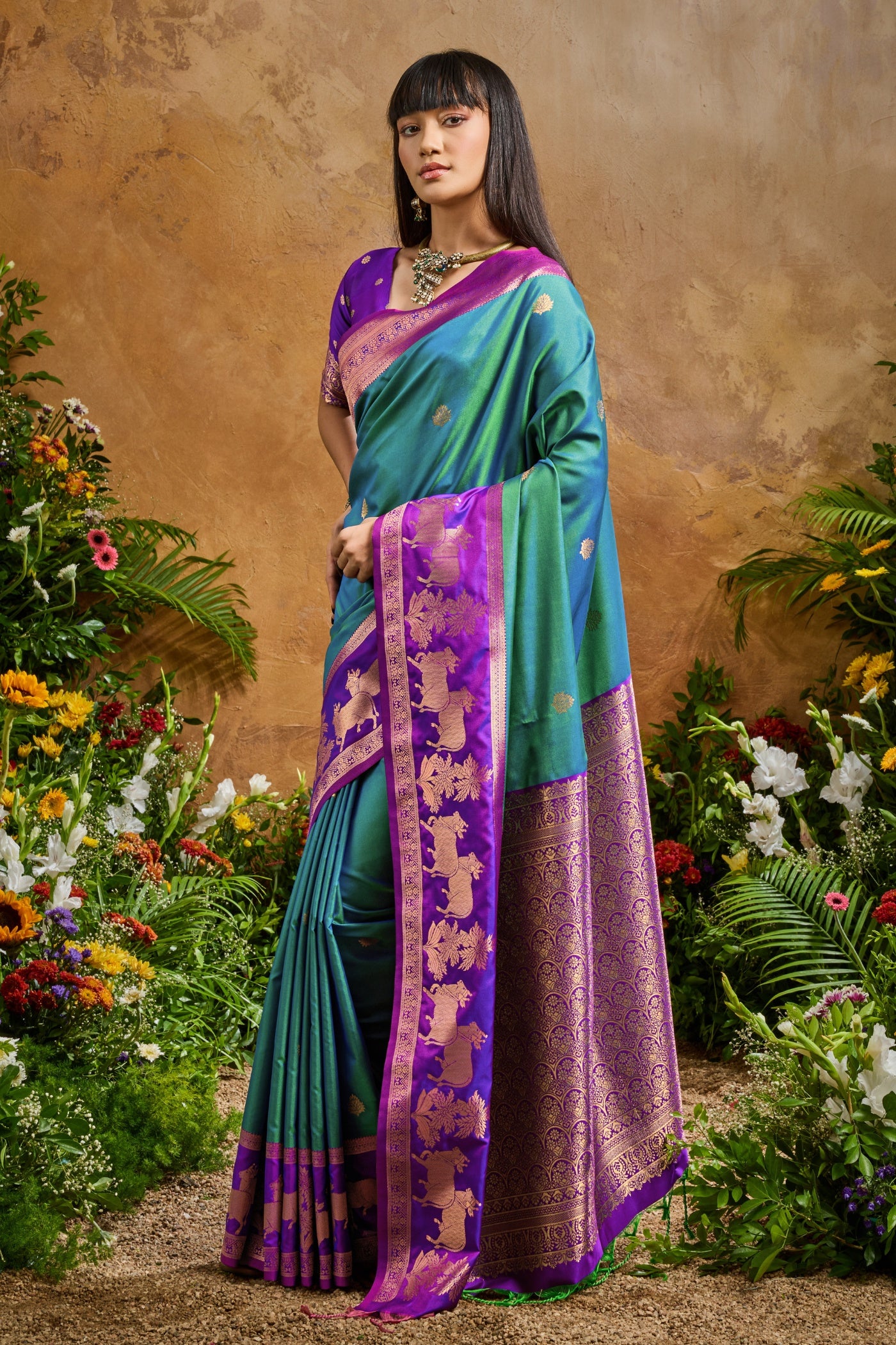 Buy MySilkLove Cerulean Blue Banarasi Handloom Pichwai Saree Online