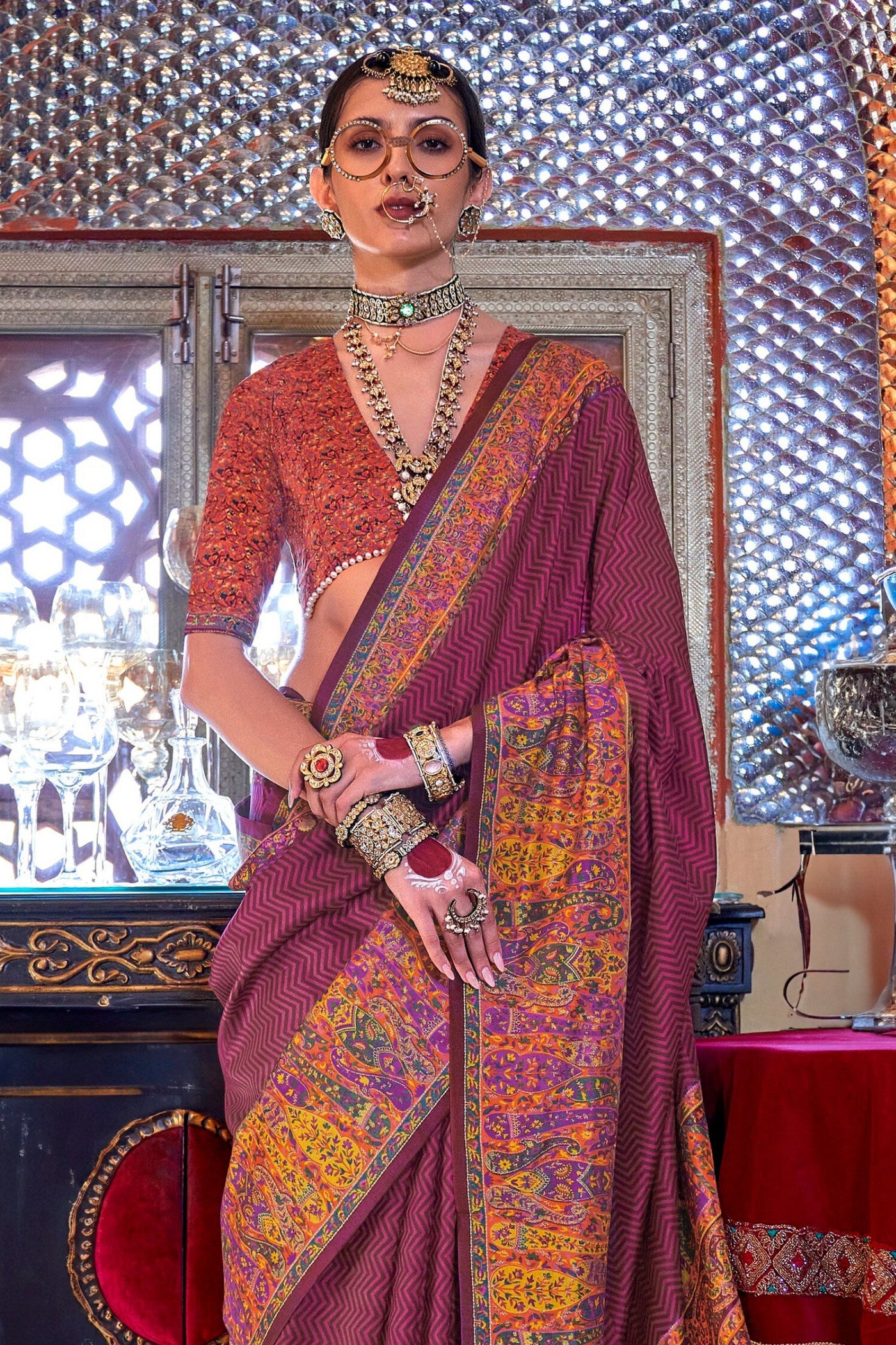 Buy MySilkLove Garnet Maroon Banarasi Jamawar Saree Online