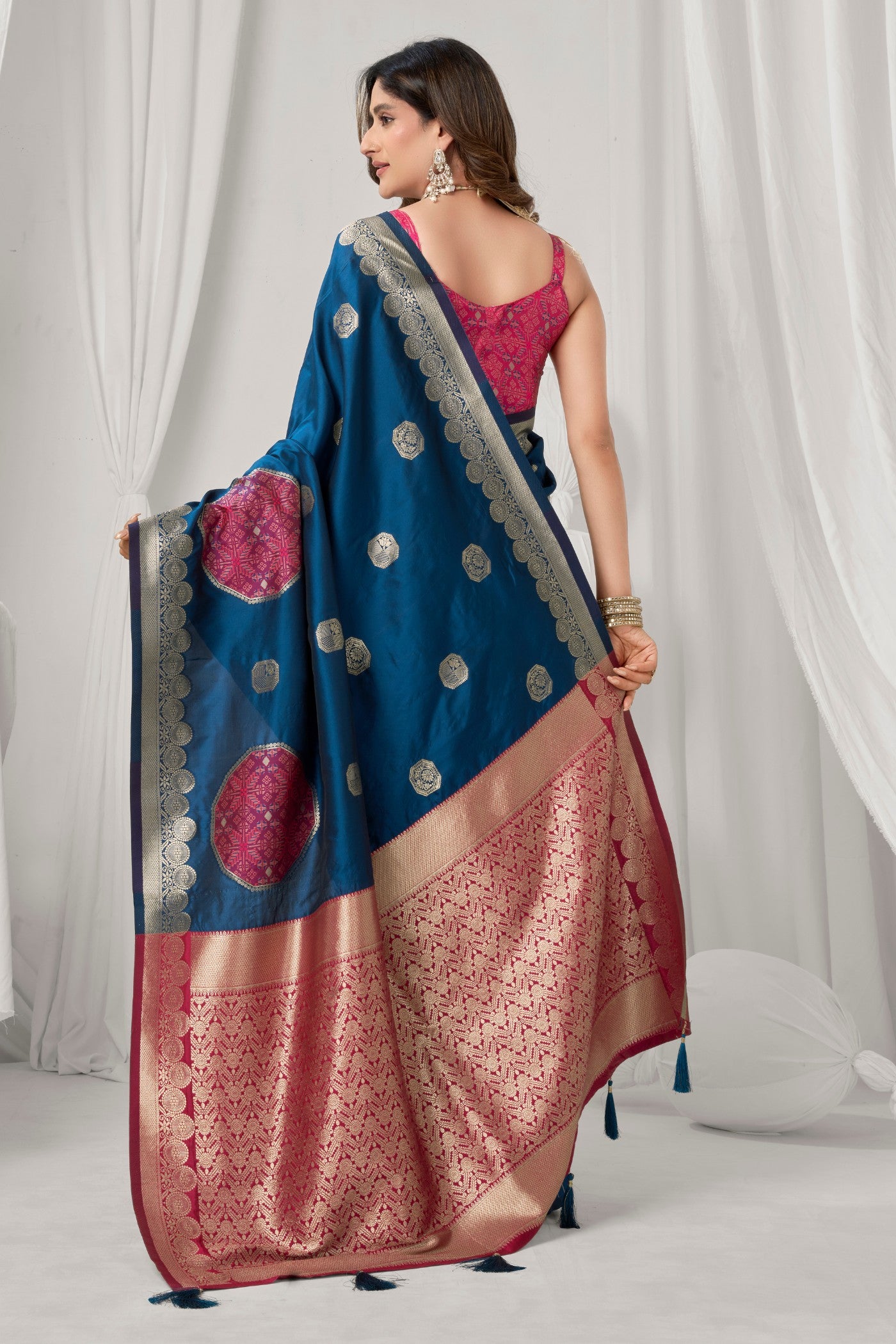 Buy MySilkLove Carolina Blue Woven Banarasi Soft Silk Saree Online