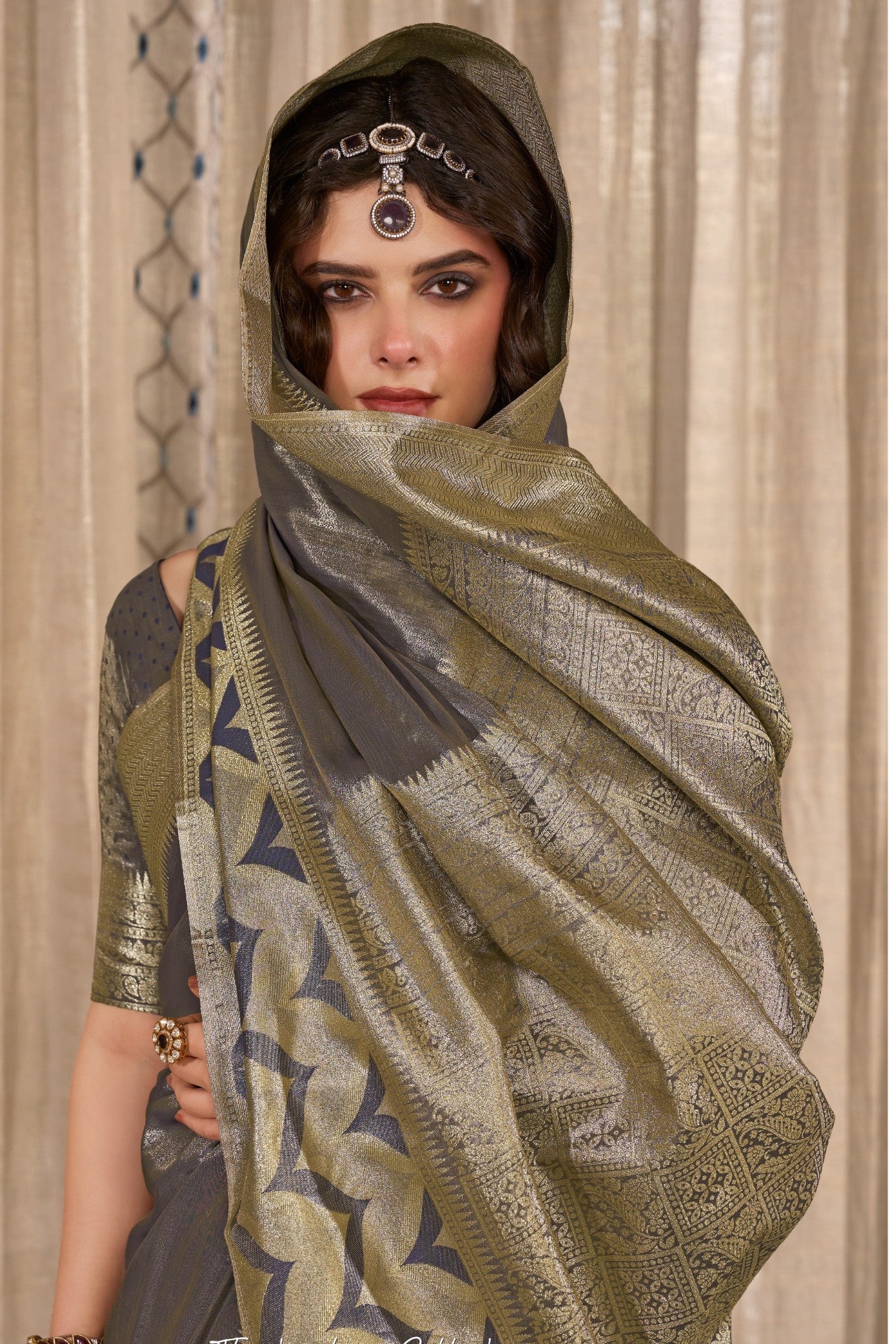 Buy MySilkLove Fleecy Grey Handloom Tissue Saree Online