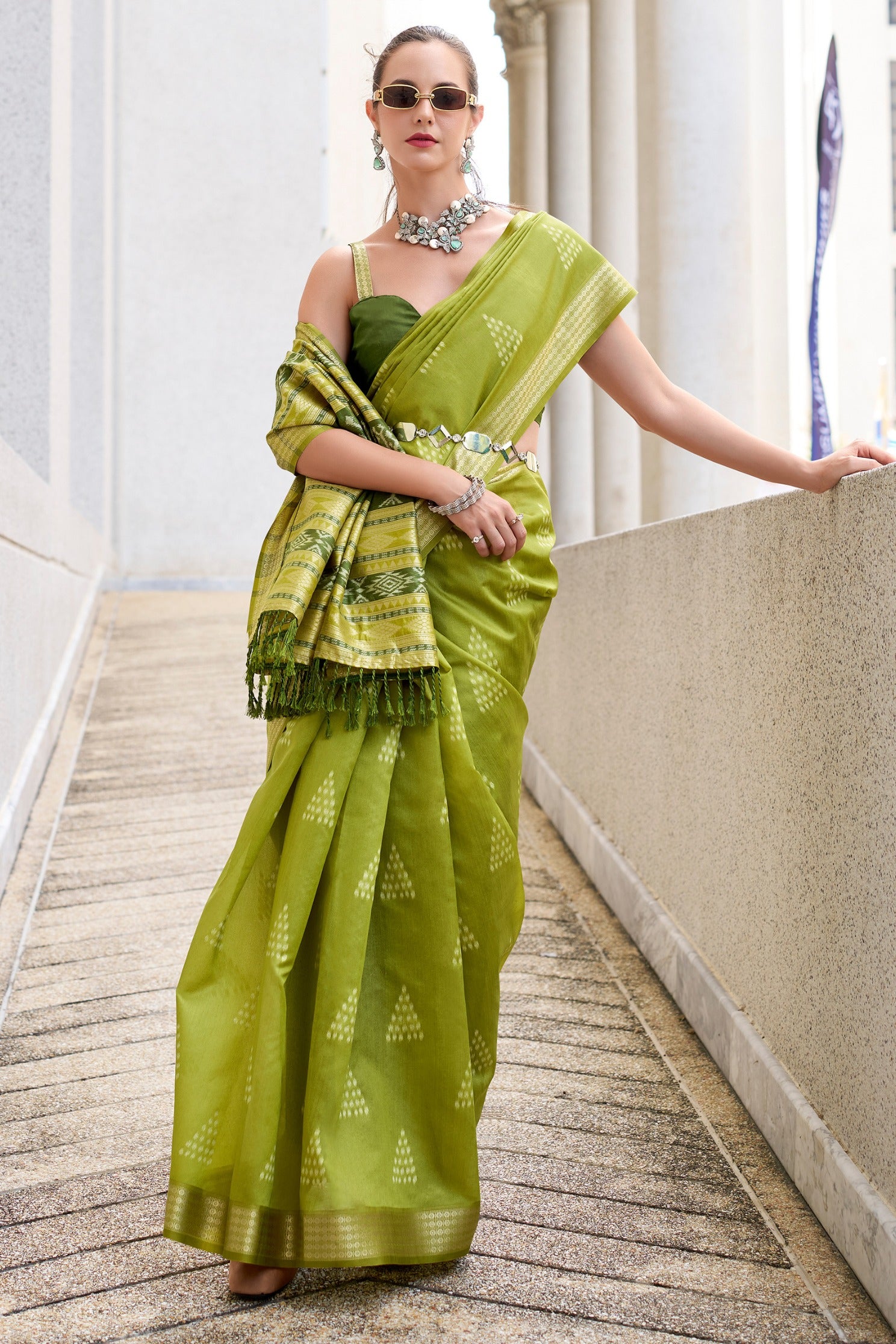 Buy MySilkLove Ceramic Green Ikkat Woven Banarasi Saree Online