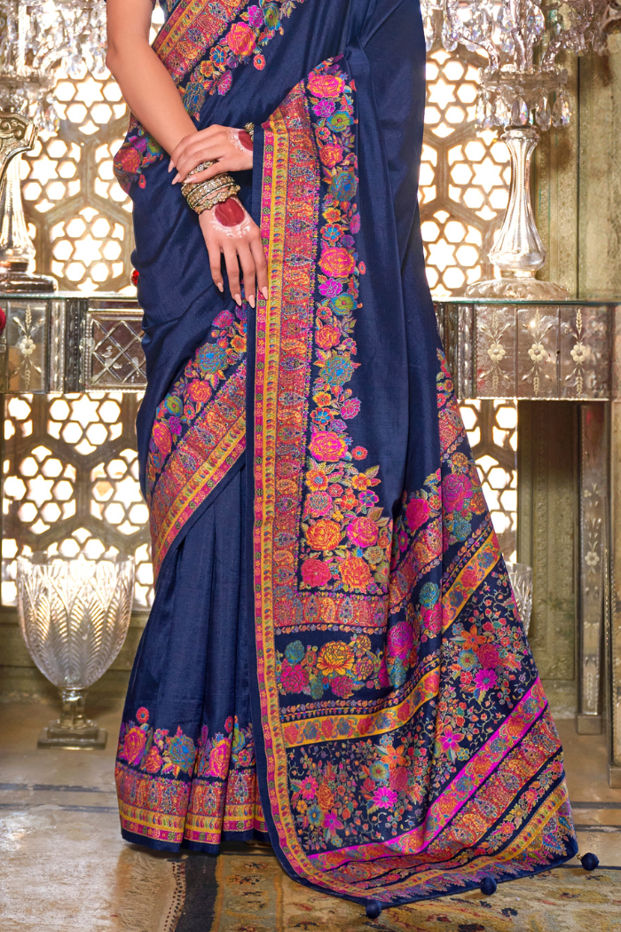 Buy MySilkLove Pearl Blue Printed Banarasi Saree Online