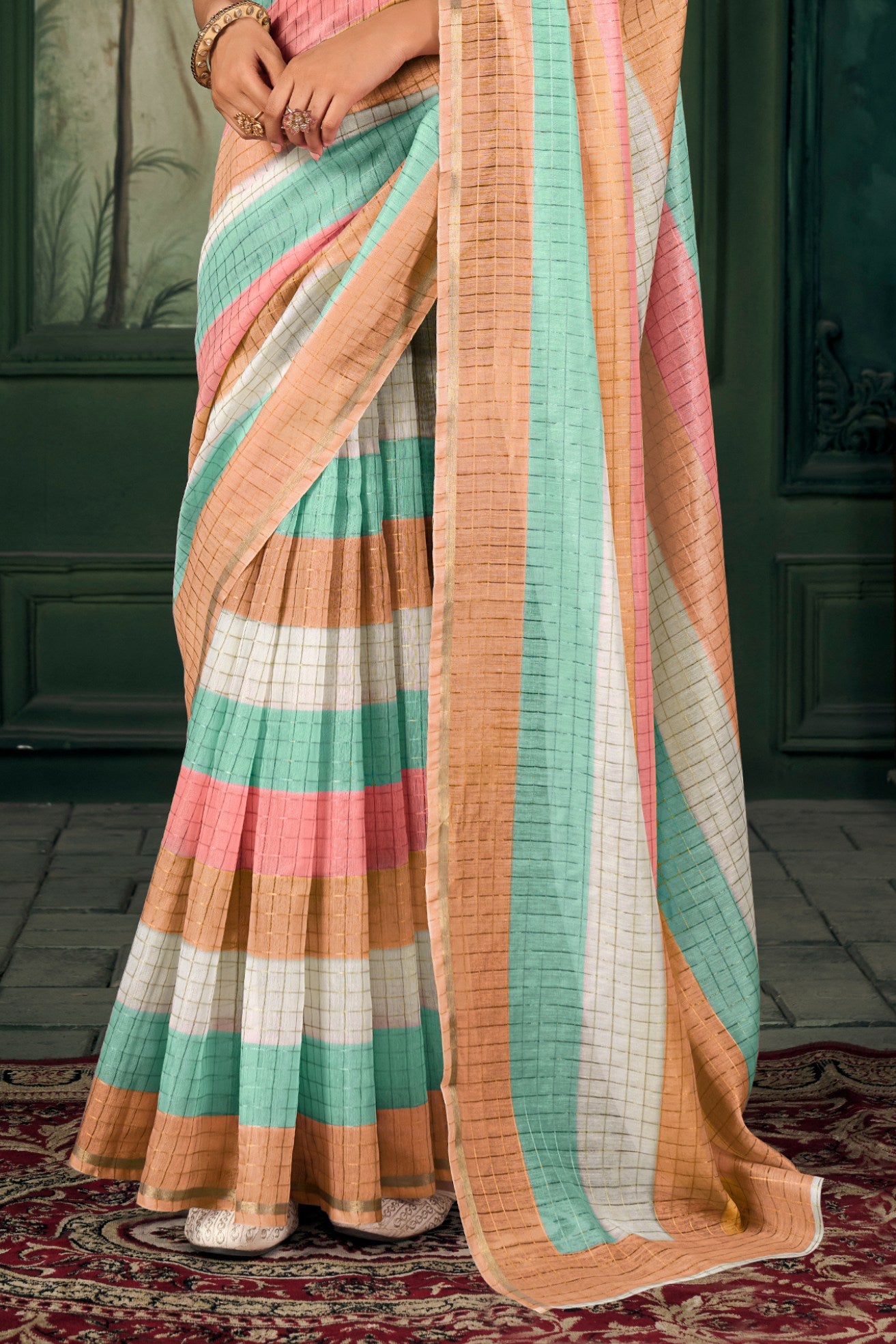 Buy MySilkLove Tumbleweed Orange Chanderi Linen Saree Online