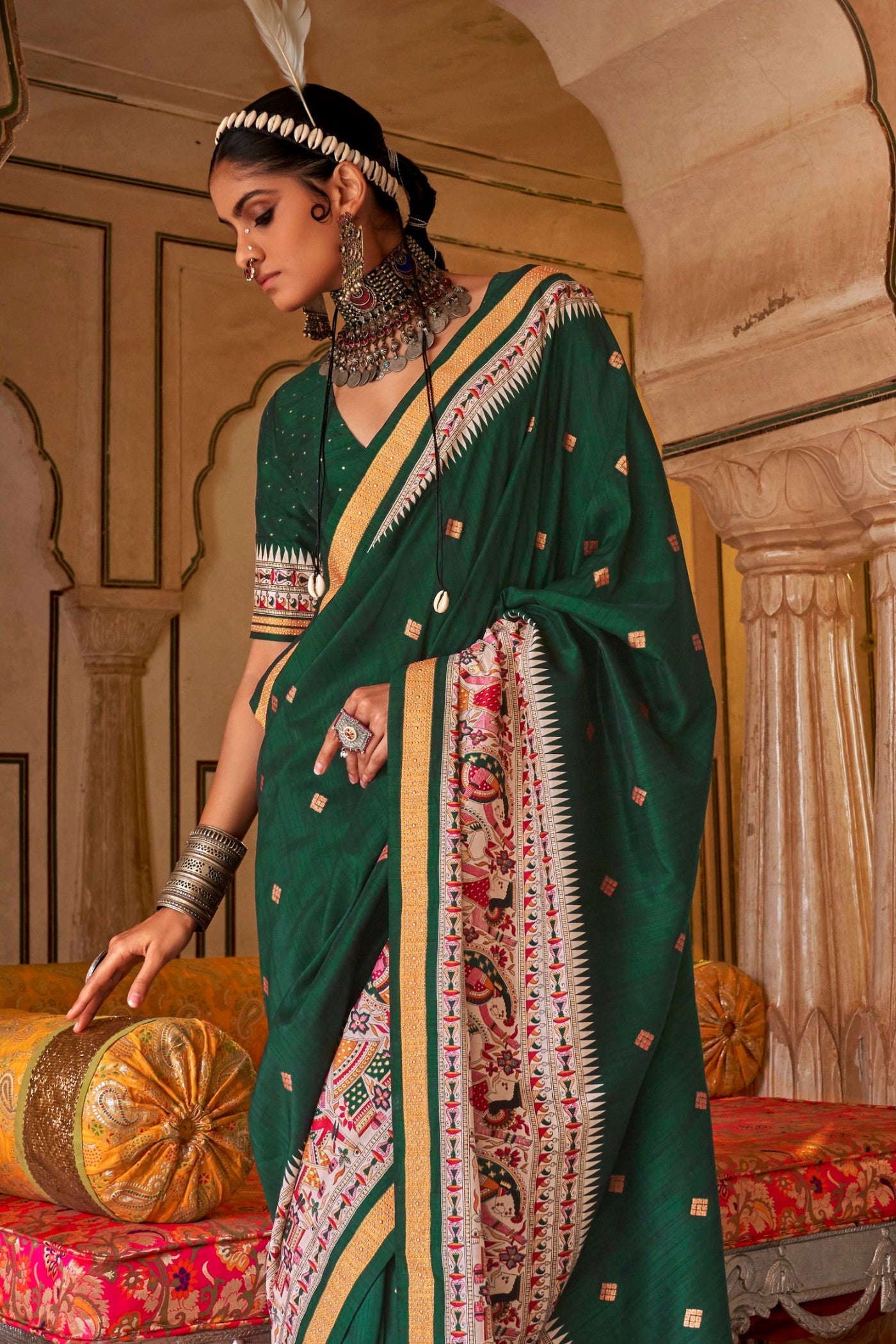 Buy MySilkLove Oxalis Green Printed Patola Saree Online