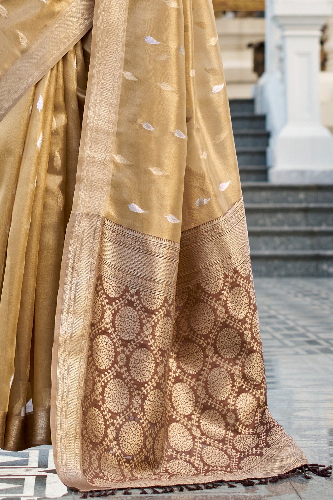 Buy MySilkLove Muesli Brown Tissue Silk Saree Online