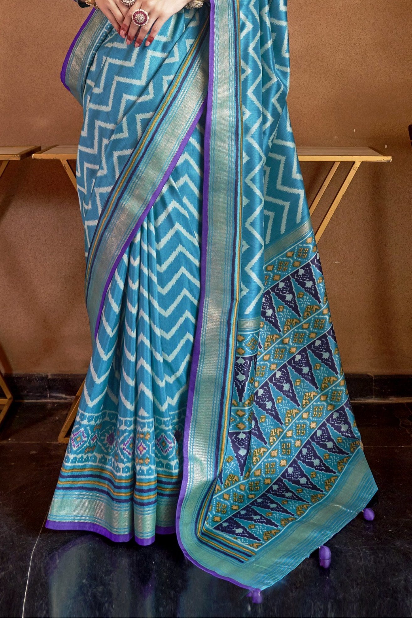 Buy MySilkLove Hippie Blue Printed Patola Saree Online