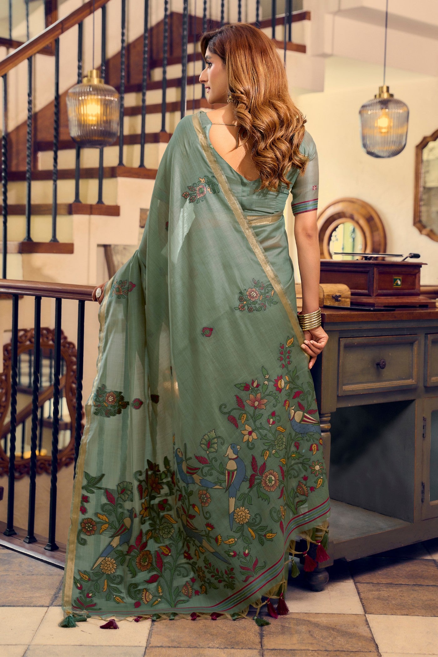 Buy MySilkLove Asparagus Green Cotton Silk Saree Online