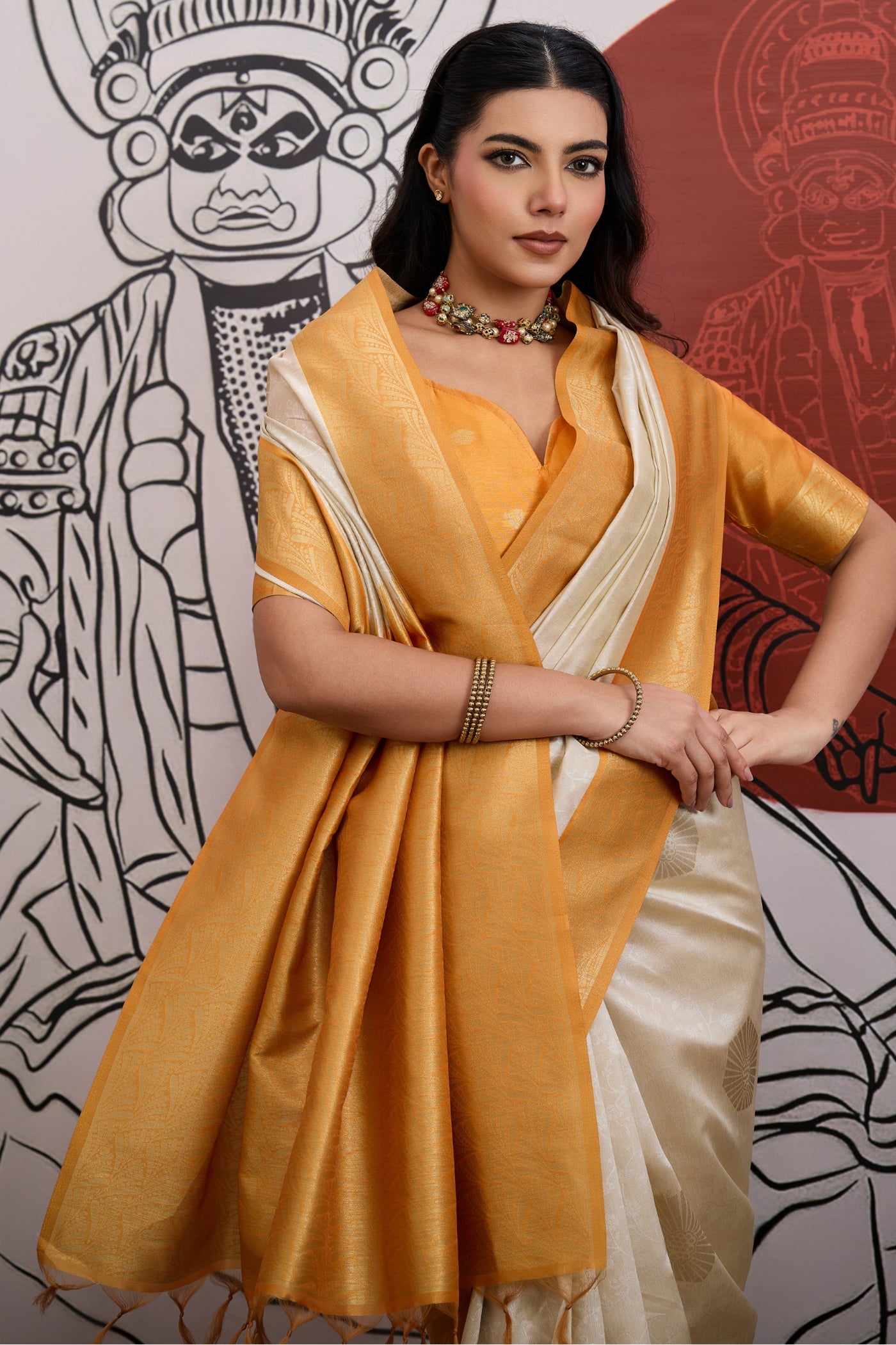 MySilkLove Fawn Cream and Yellow Handloom South Silk Saree