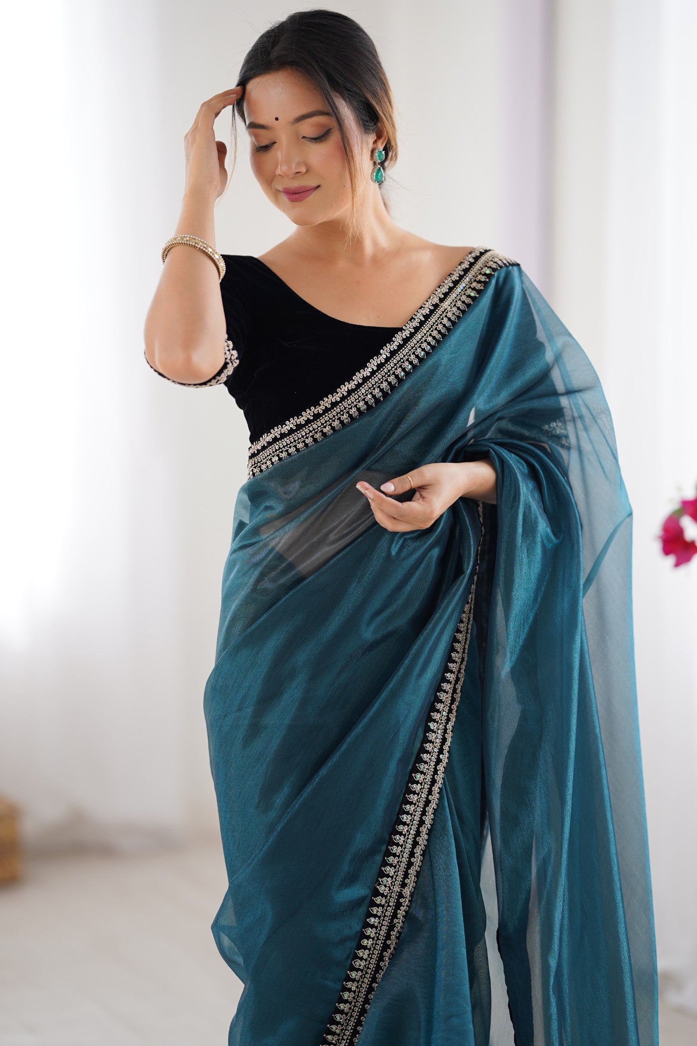Buy MySilkLove Berry Blue Partywear Net Saree Online