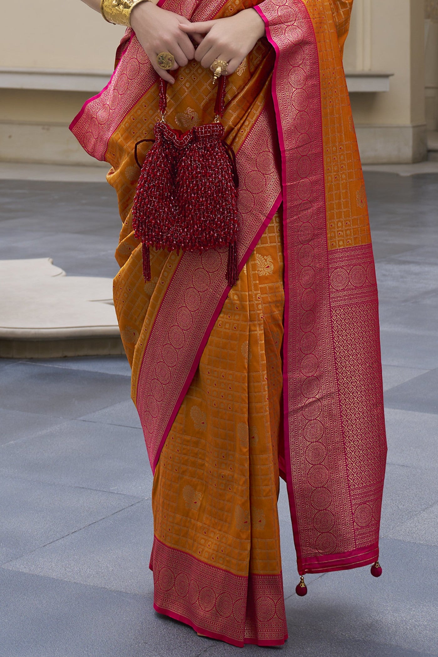 Buy MySilkLove Copper Canyon Orange Woven Kanjivaram Saree Online