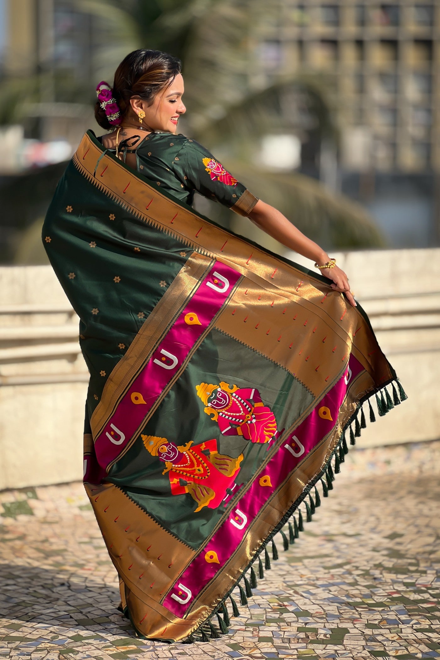 Buy MySilkLove Racing Green Woven Paithani Saree Online