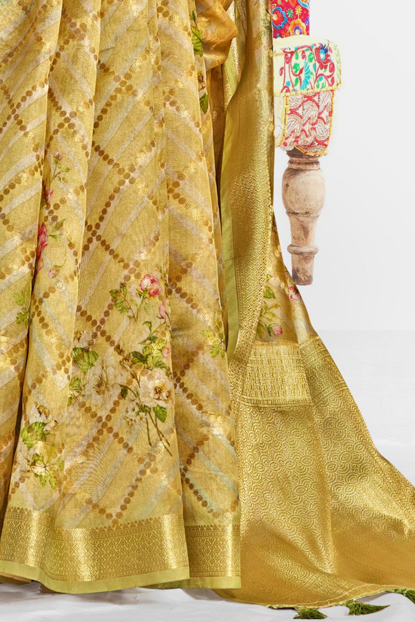 Buy MySilkLove Tulip Yellow Digital Printed Banarasi Saree Online