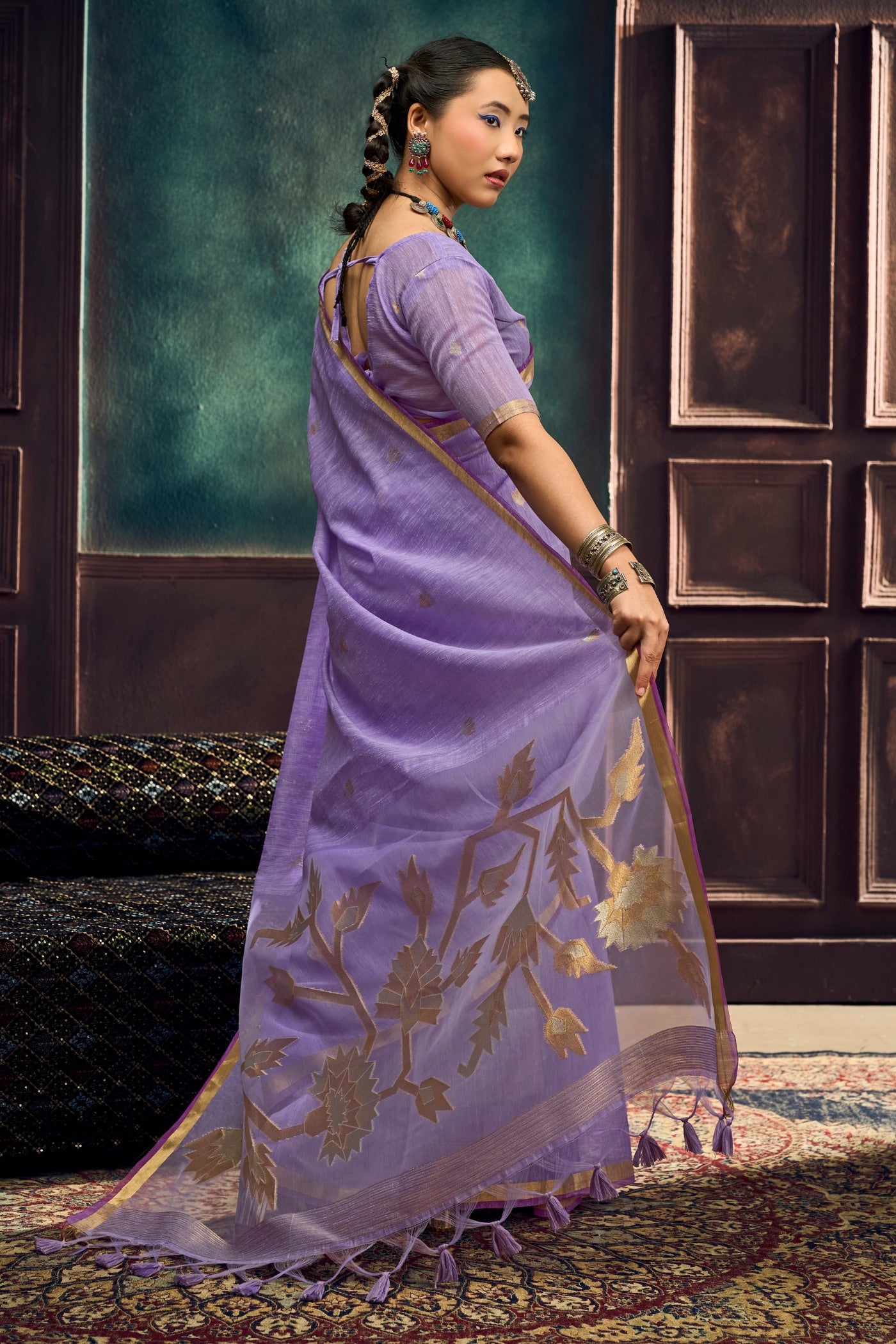 Buy MySilkLove Eggplant Purple Munga Handloom Cotton Saree Online