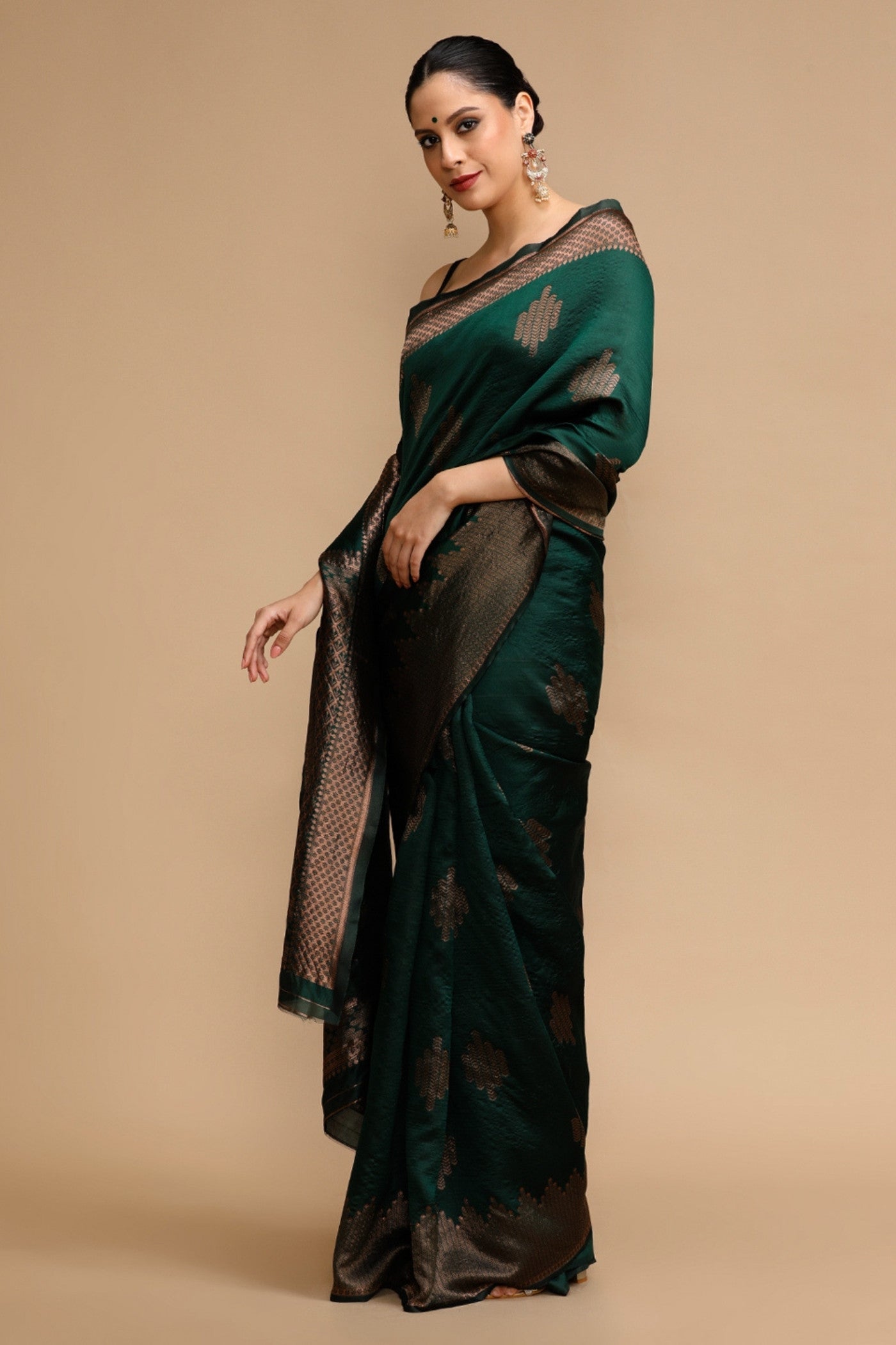 Buy MySilkLove Pine Green Woven Jacquard Lichi Silk Saree Online