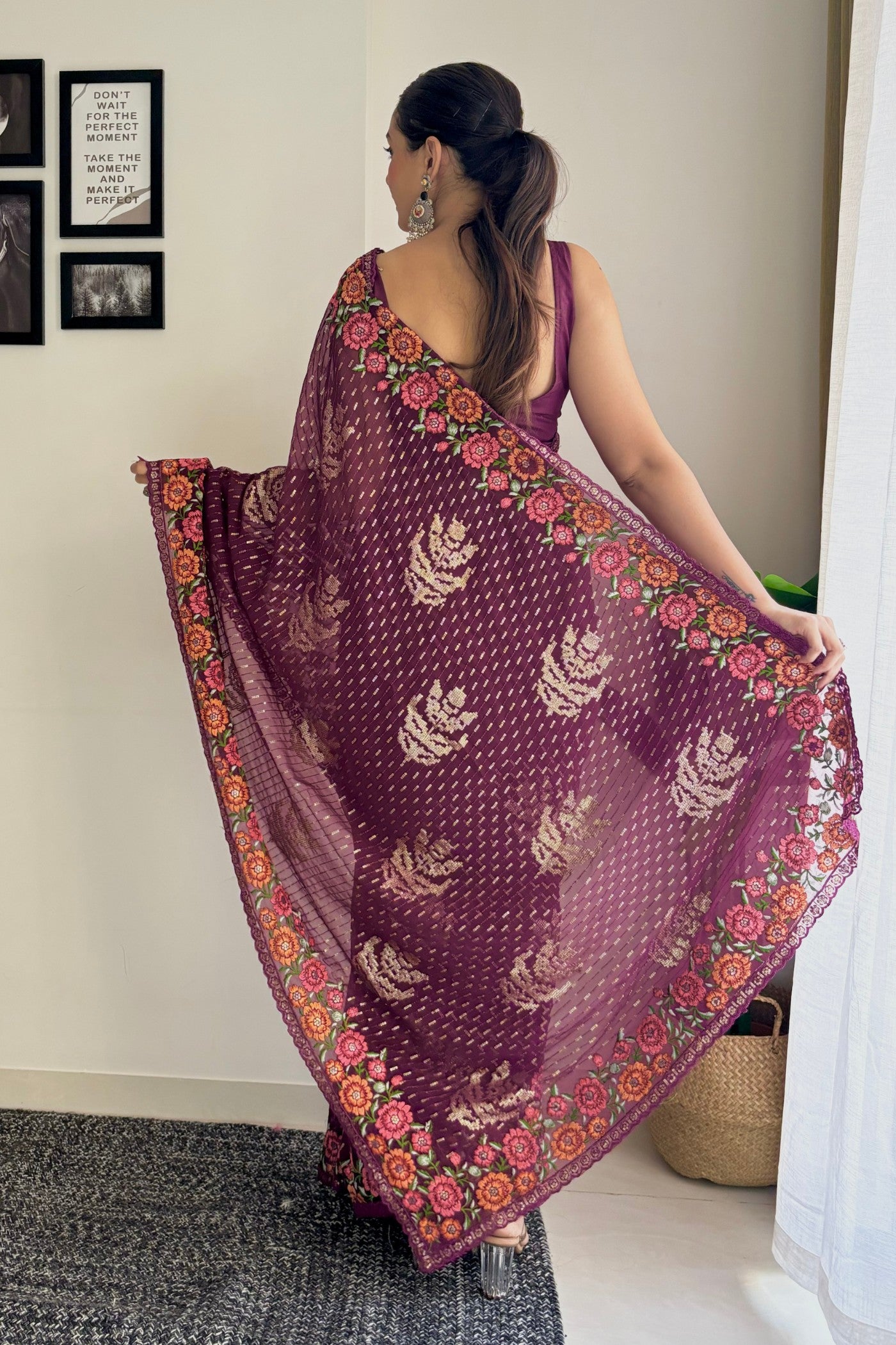 Buy MySilkLove Wine Purple Embroidery Designer Georgette Saree Online