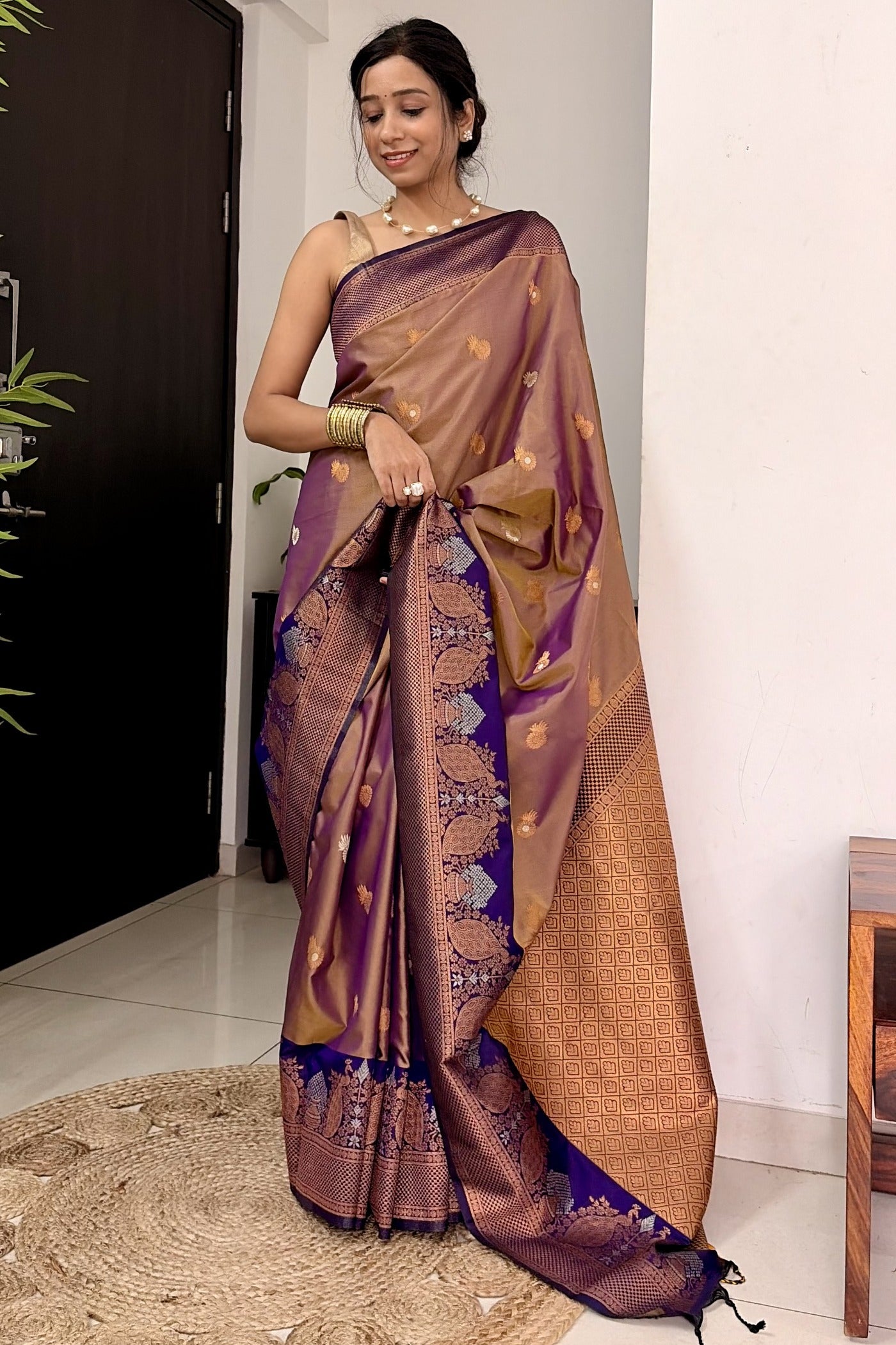 Buy MySilkLove Cosmic Purple Woven Banarasi Saree Online