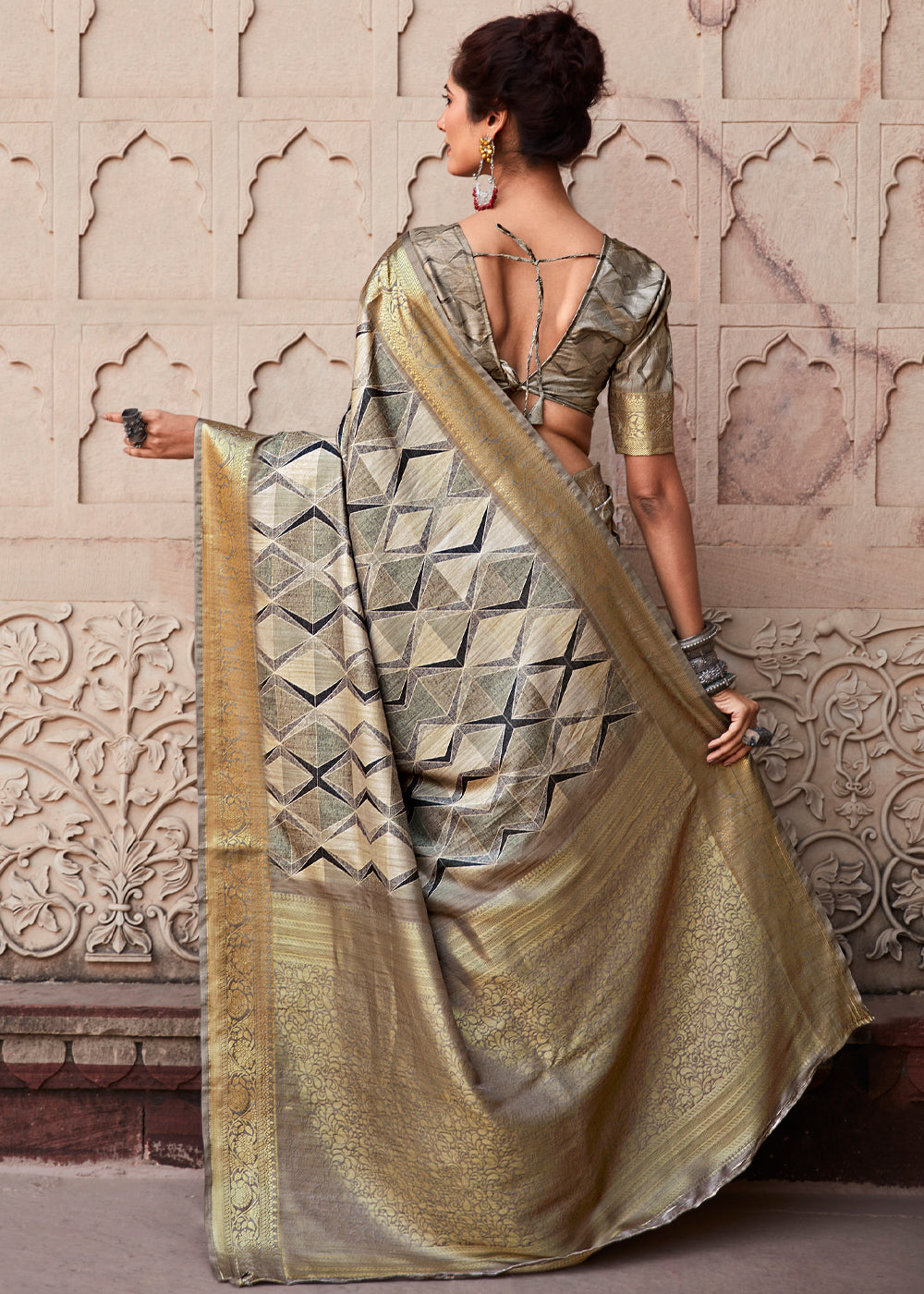 Buy MySilkLove Quick Silver Grey Handloom Banarasi Silk Saree Online