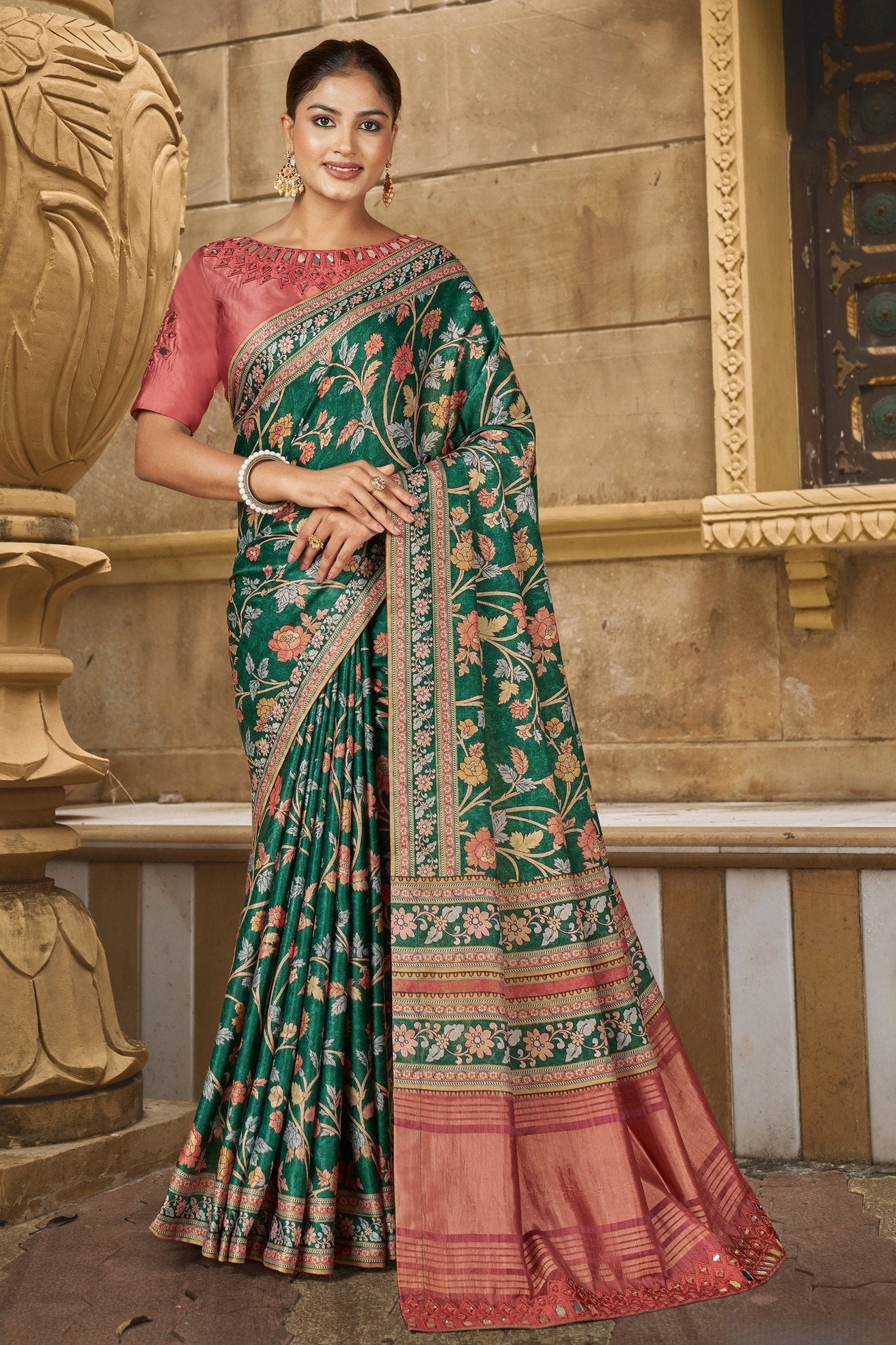 Buy MySilkLove Nandor Green Banarasi Designer Saree Online