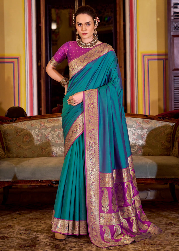 Buy MySilkLove Cobalt Blue Woven Banarasi Soft Silk Saree Online