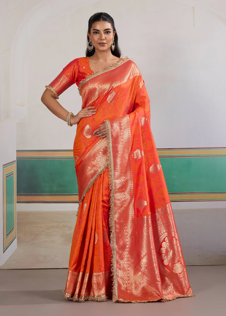 Buy MySilkLove Yam Orange Woven Banarasi Satin Silk Saree Online