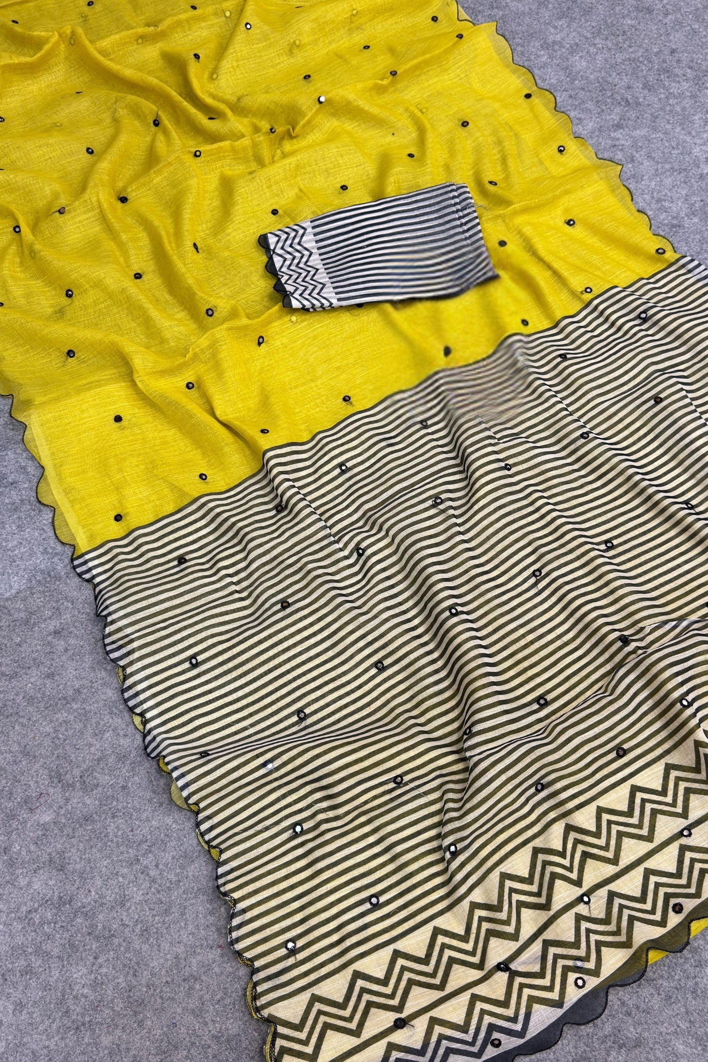 MySilkLove Rustic Yellow Linen Cotton Digital Printed Saree