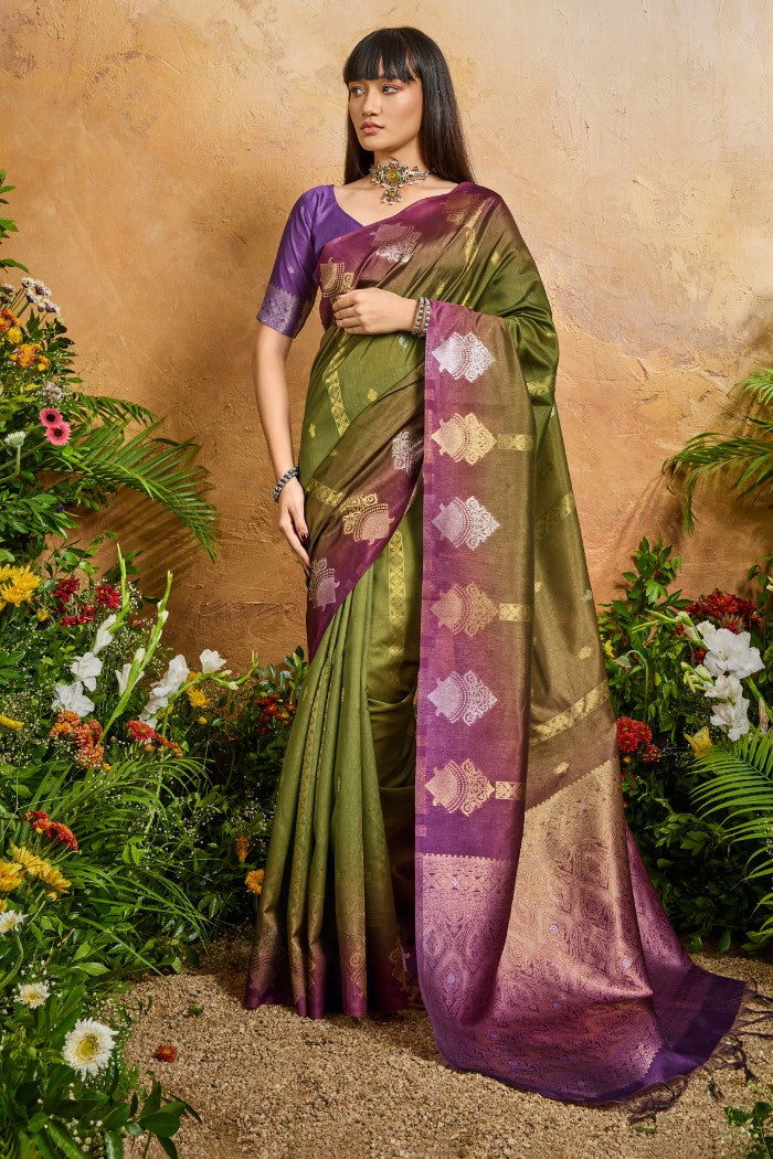Buy MySilkLove Auxor Green Banarasi Handloom Saree Online