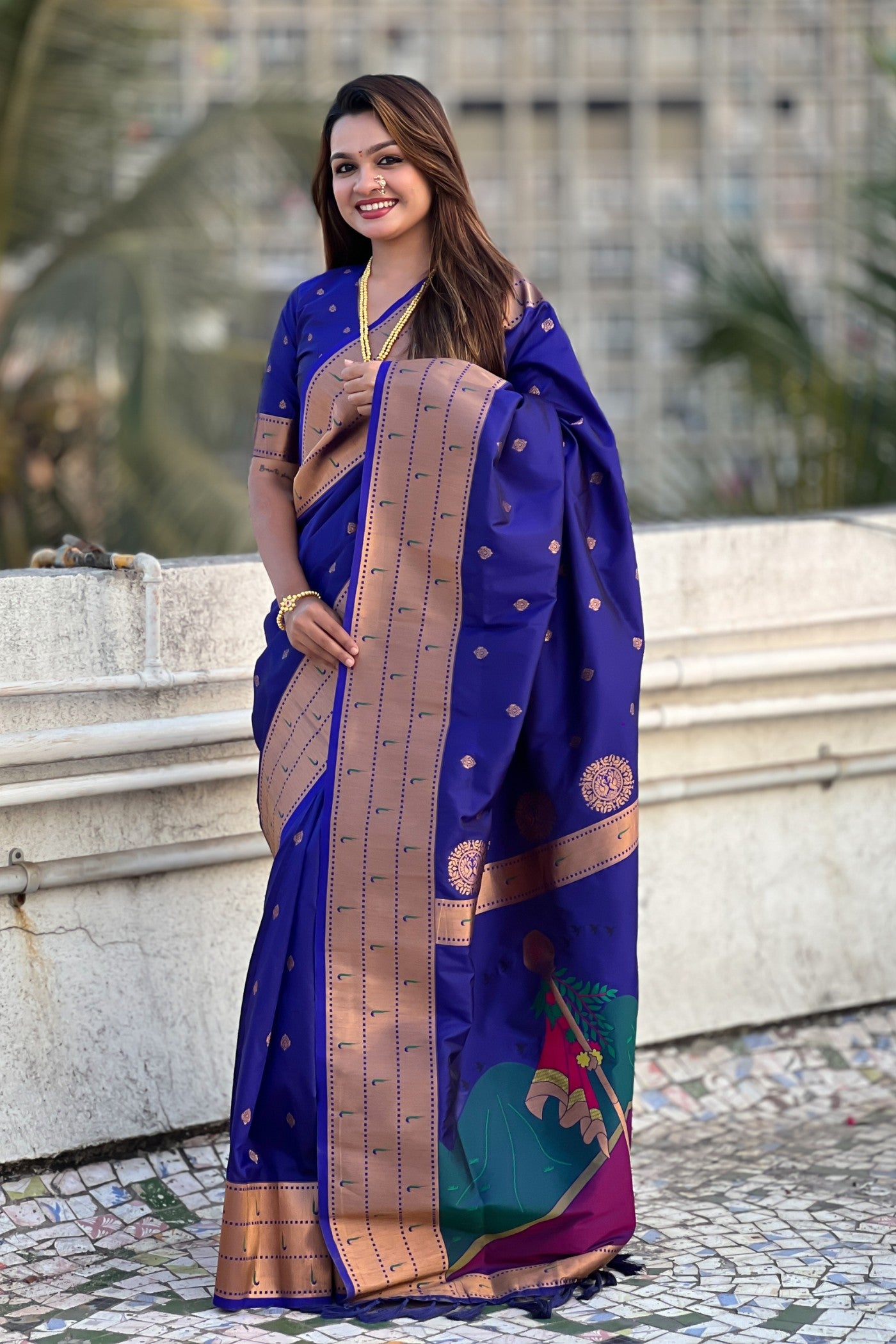 MySilkLove Royal Blue Woven Paithani Saree