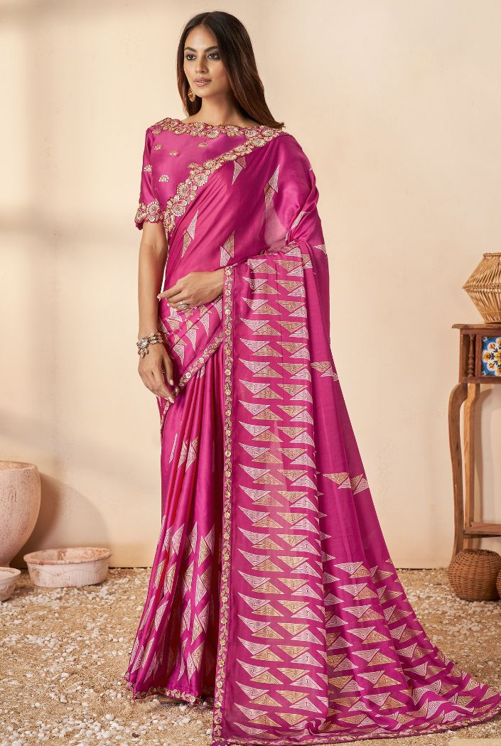 Buy MySilkLove Blush Pink Printed Banarasi Saree Online