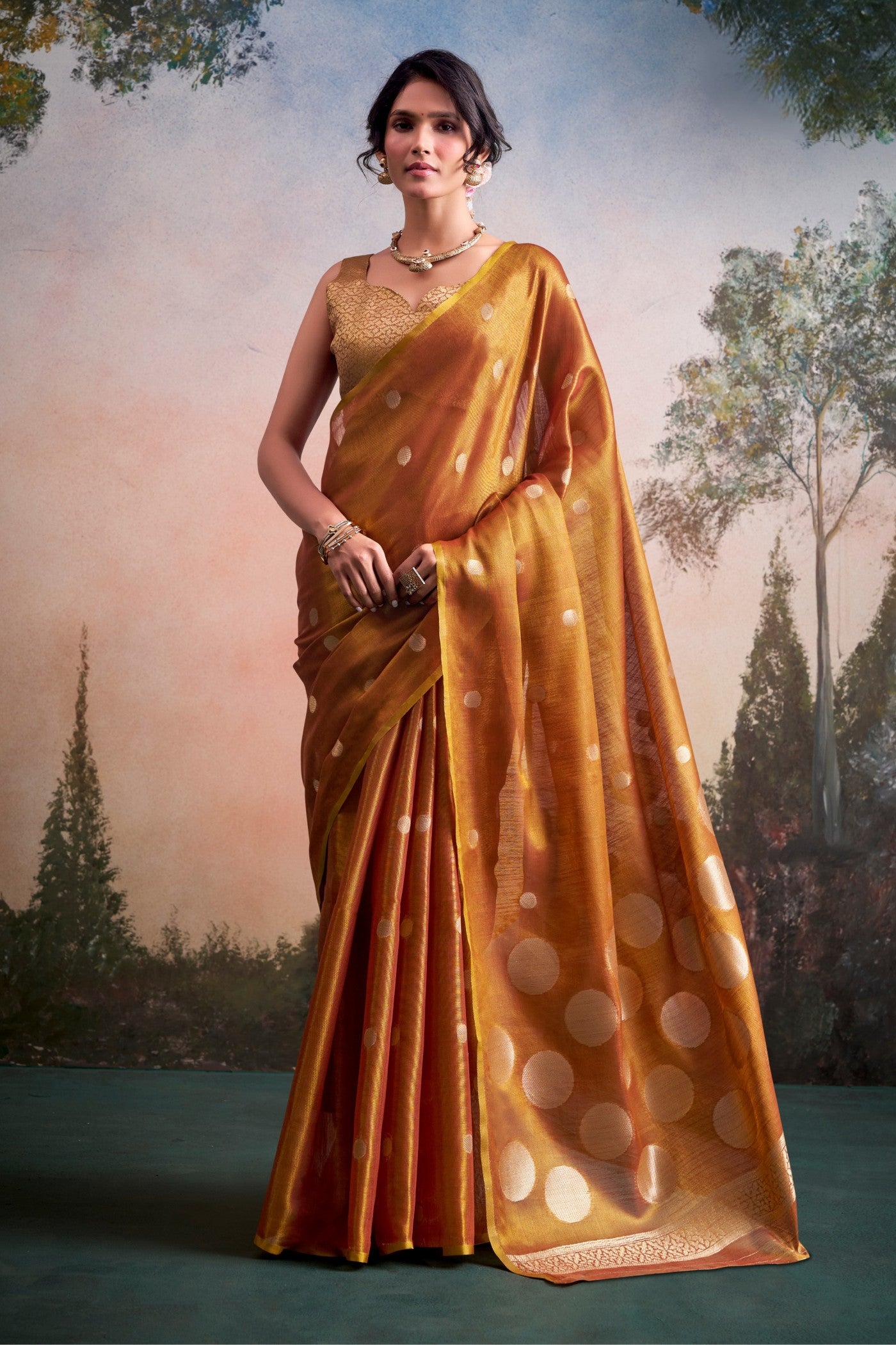 Buy MySilkLove Burnt Sienna Orange Handloom Tissue Saree Online