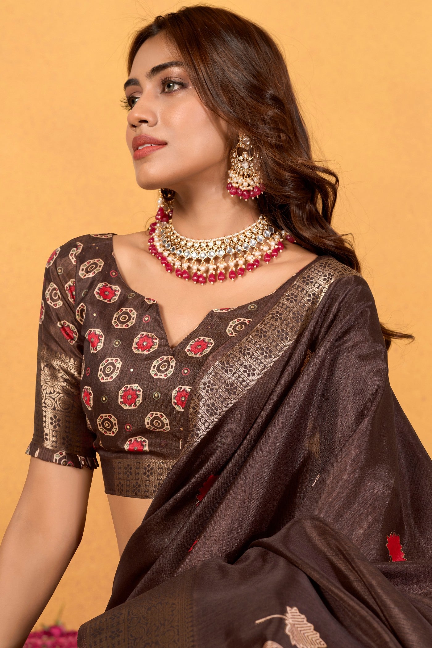 MySilkLove Caramel Brown Woven Dola Silk Saree