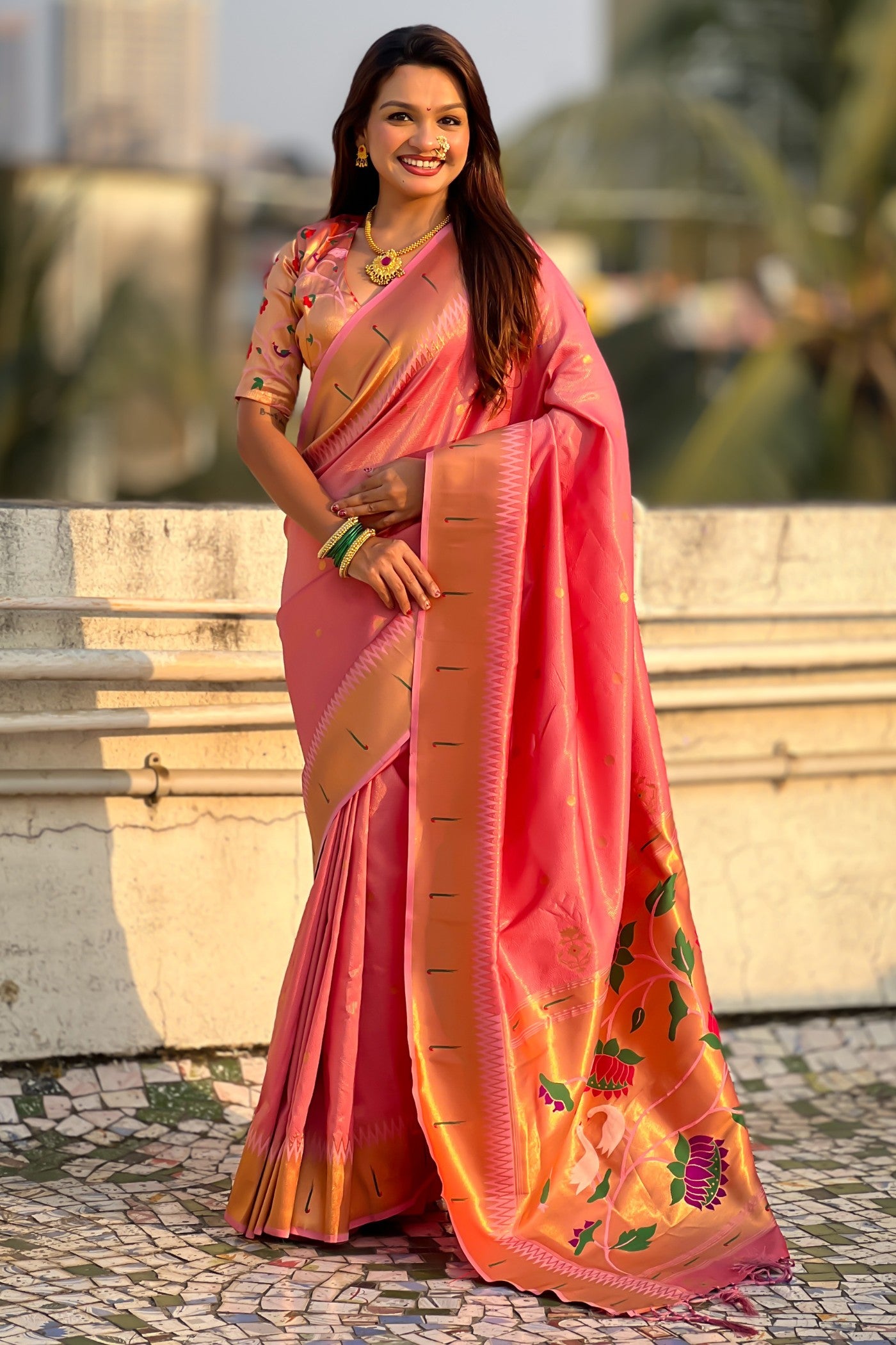 Buy MySilkLove Cameo Pink Woven Tissue Paithani Saree Online