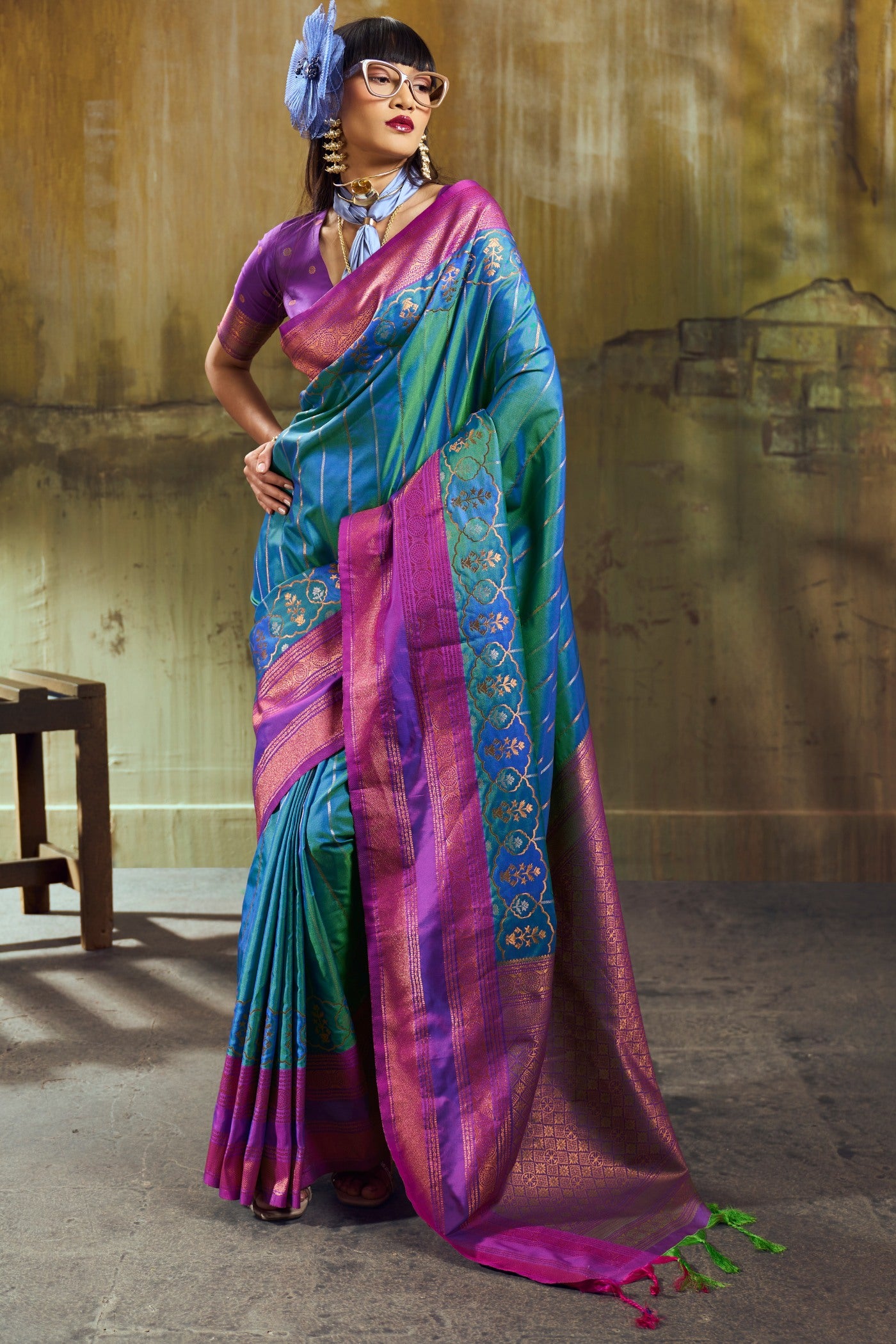 Buy MySilkLove Peacock Blue Pochampally Handloom Saree Online