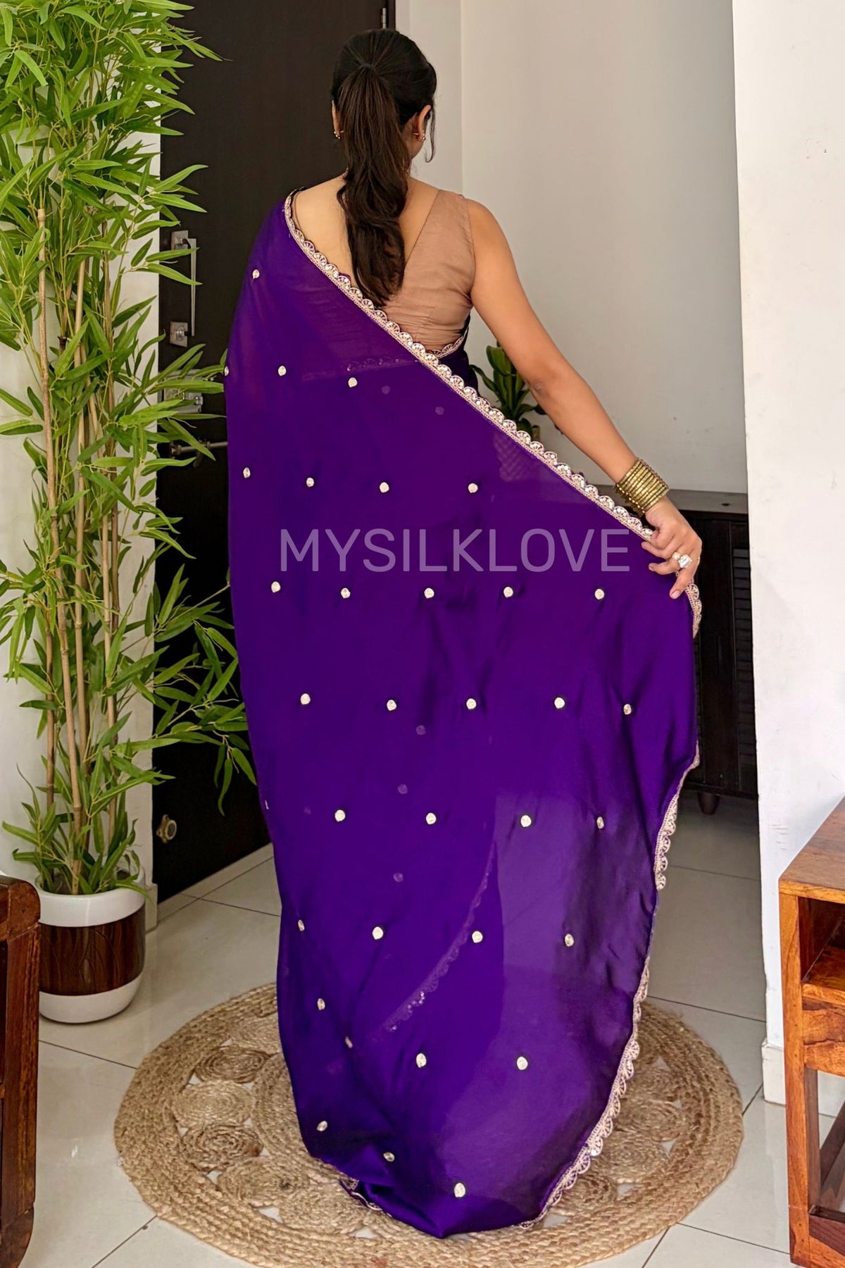 Buy MySilkLove Deep Purple Georgette Partywear Saree Online