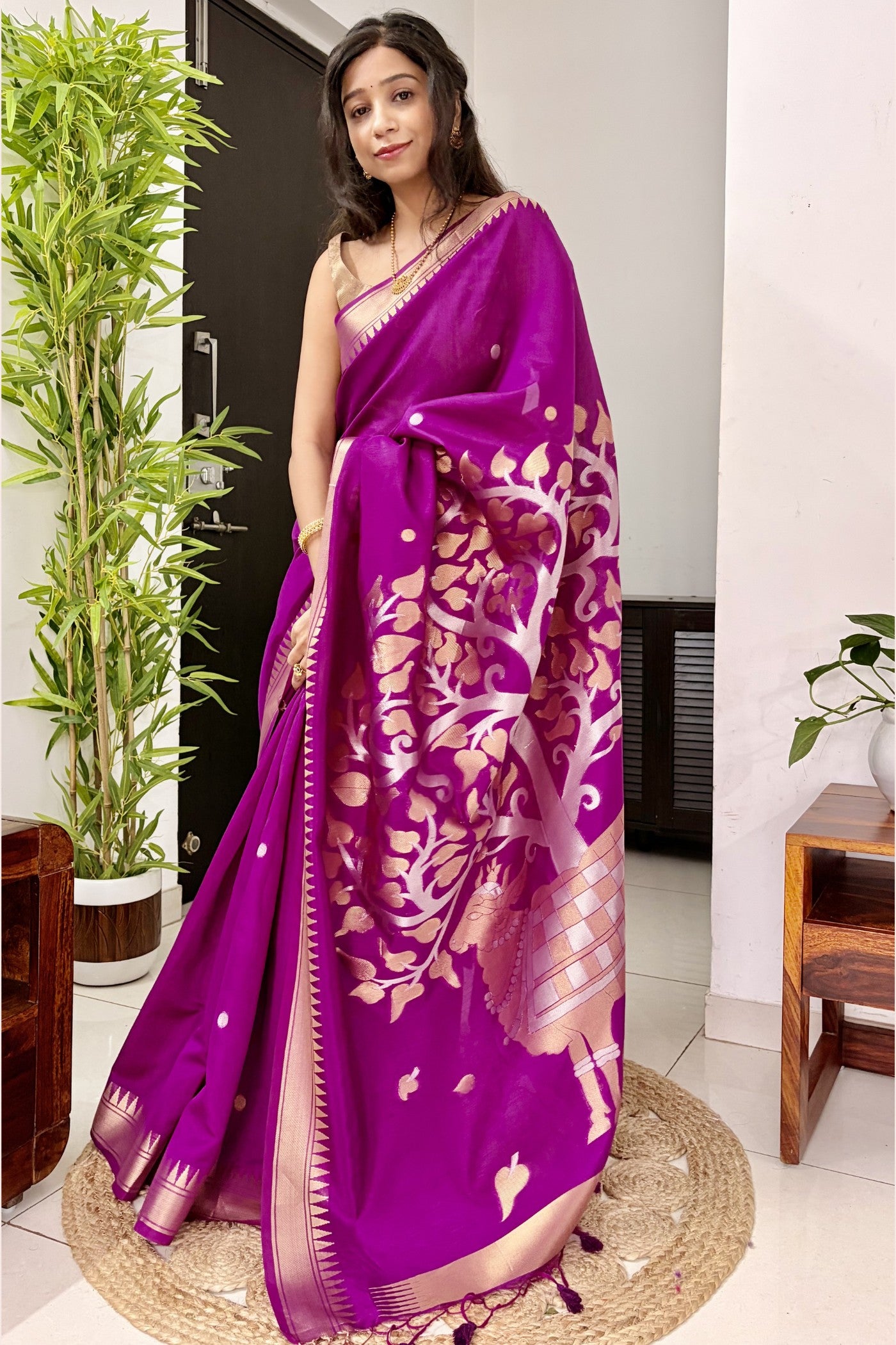 Buy MySilkLove Mulberry Purple Handloom Satin Linen Silk Saree Online